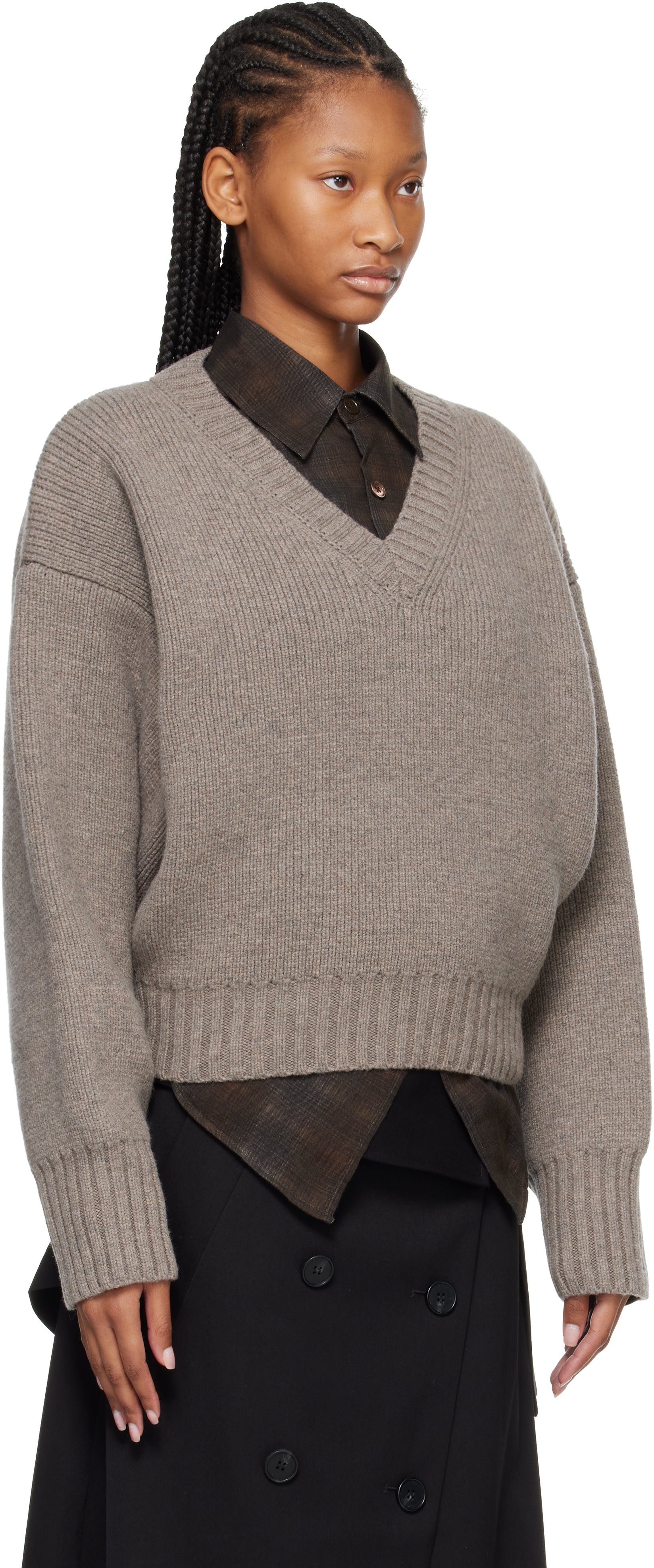 Róhe - Pull sculptural taupe à col en V