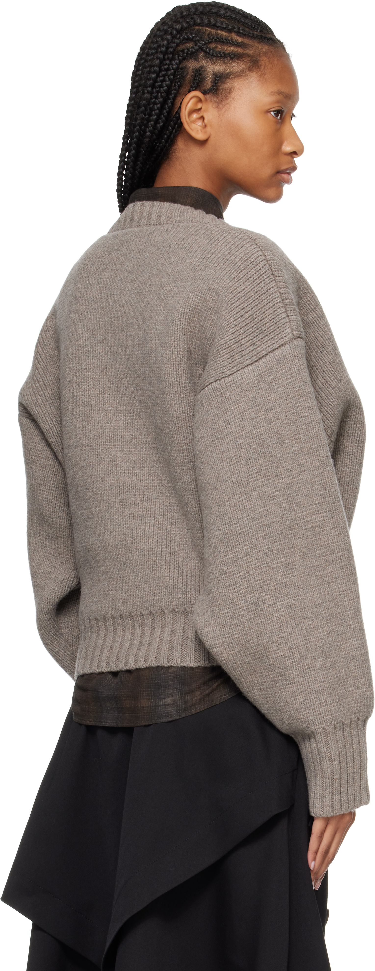 Róhe - Pull sculptural taupe à col en V