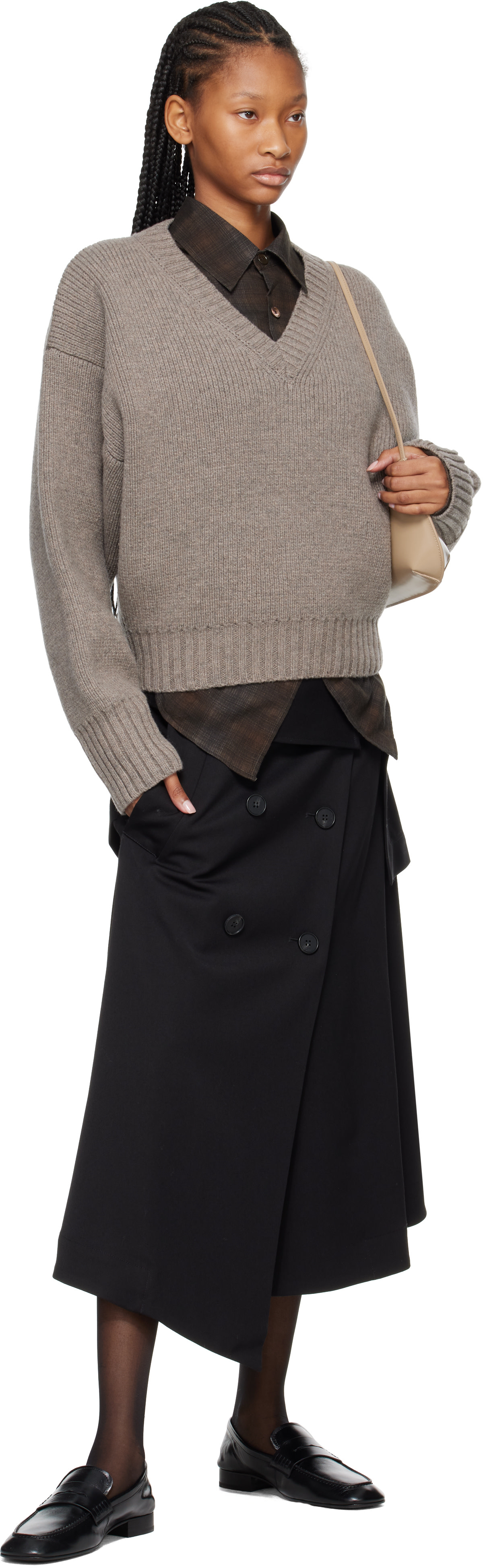 Róhe - Pull sculptural taupe à col en V