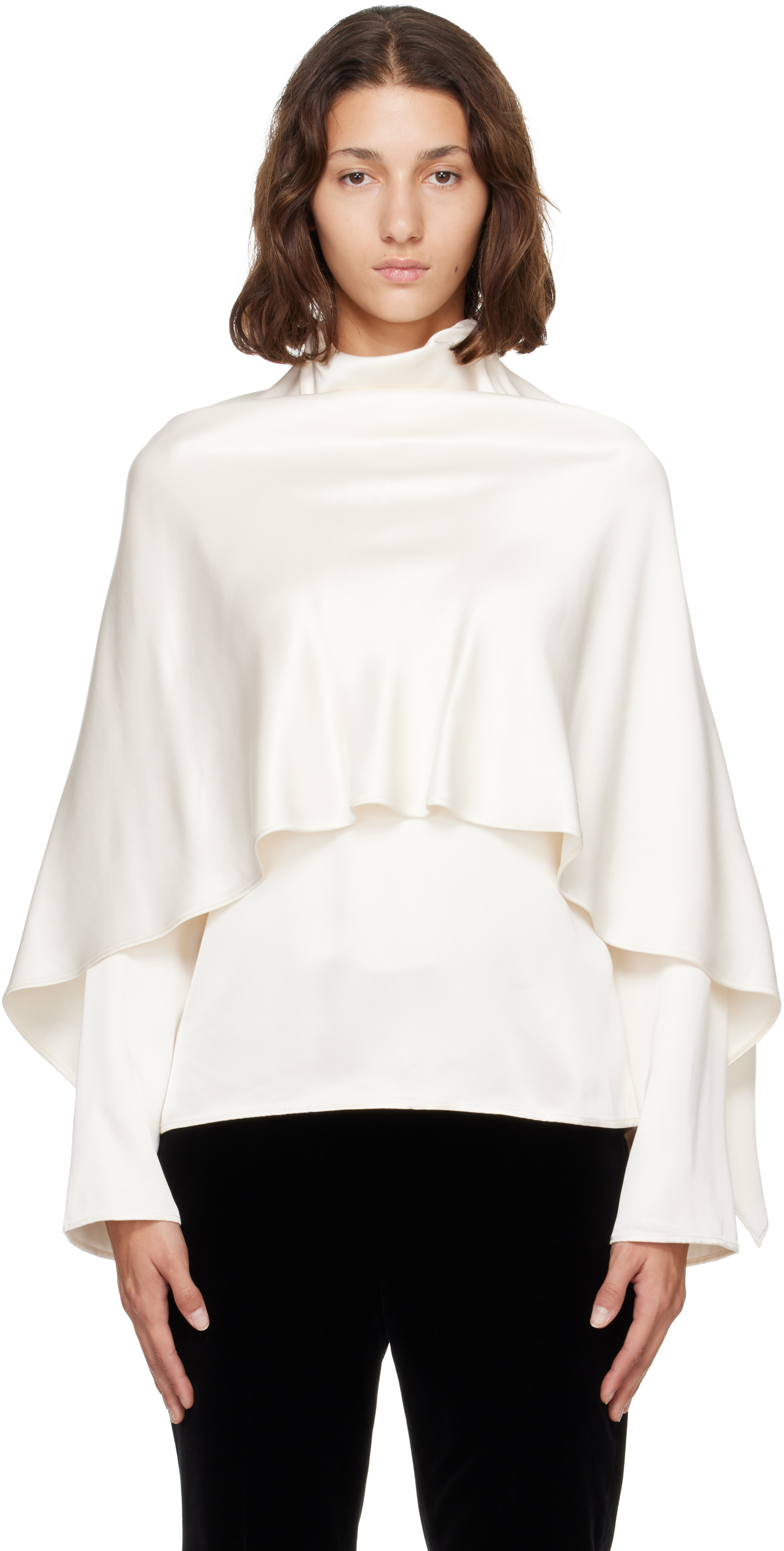Róhe: Off-White Satin Cape Blouse | SSENSE
