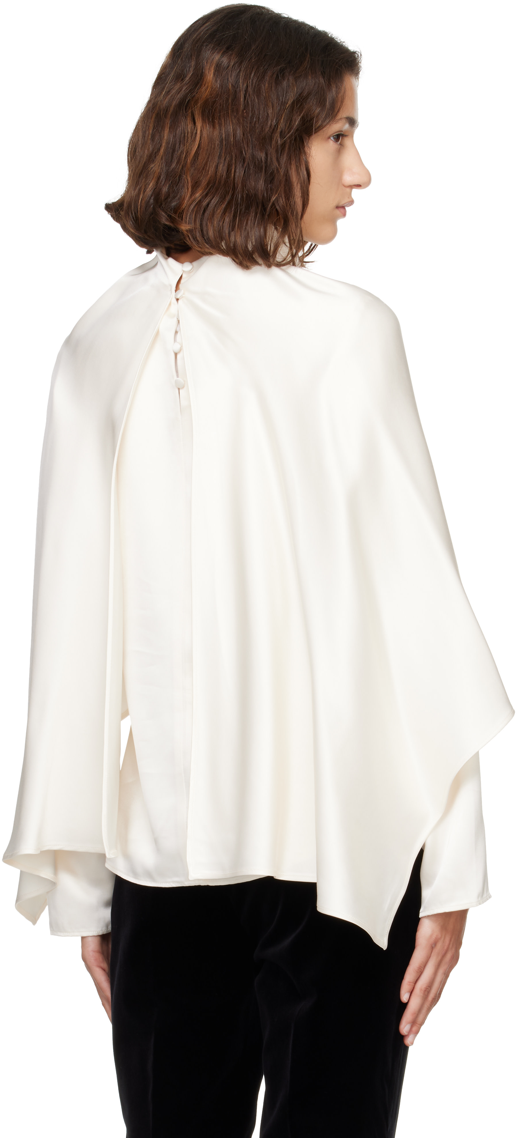 Powder Satin Pleats Cape Blouse ホワイト Róhe: Off-White Satin Cape Blouse | SSENSE