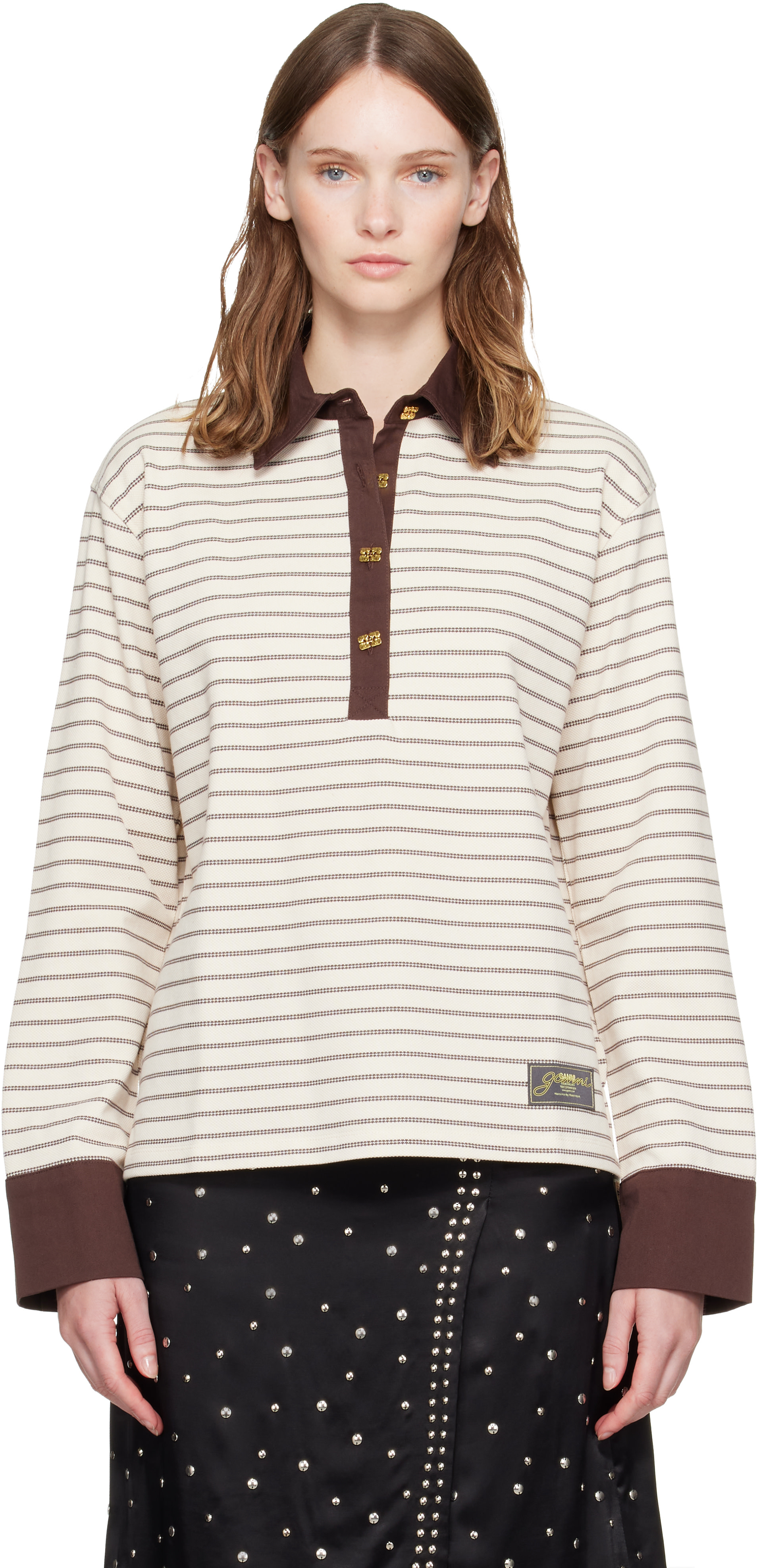 GANNI - Polo beige à rayures