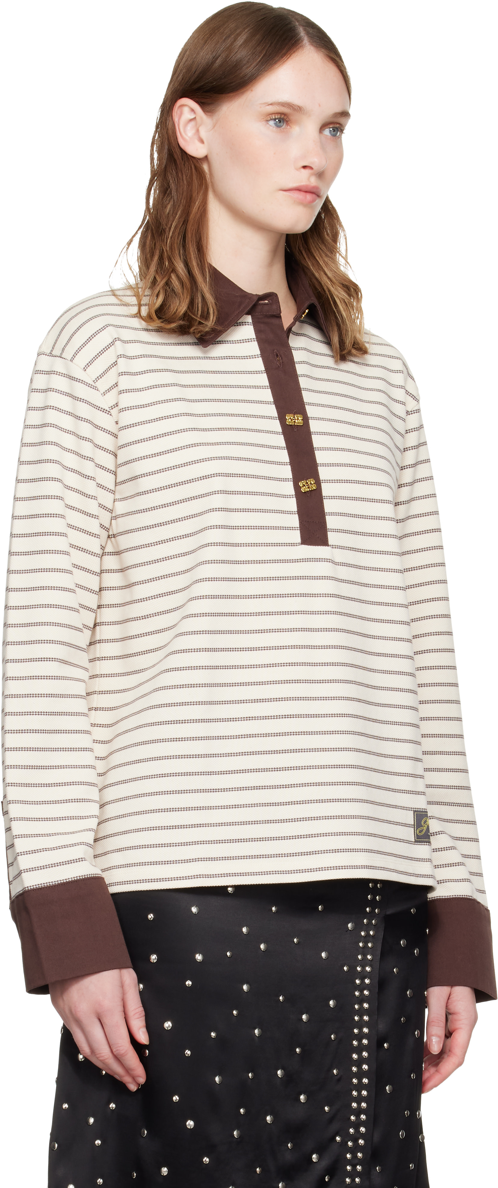 GANNI - Polo beige à rayures