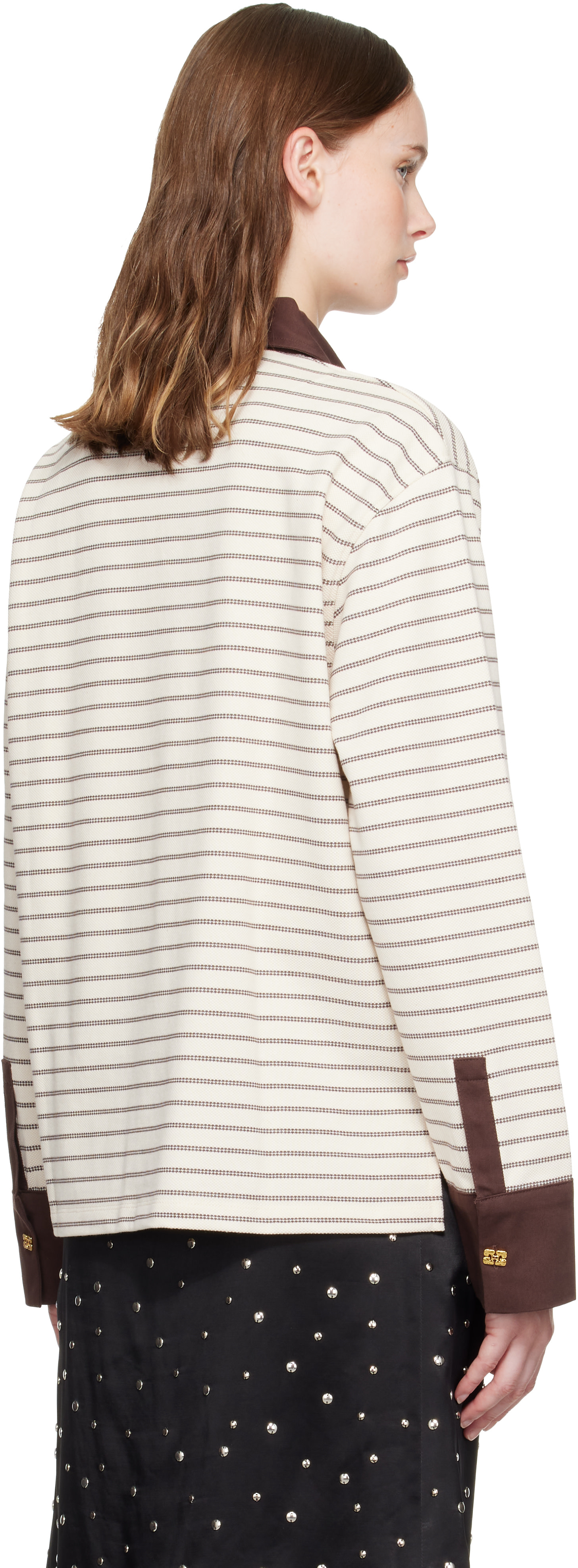 GANNI - Polo beige à rayures