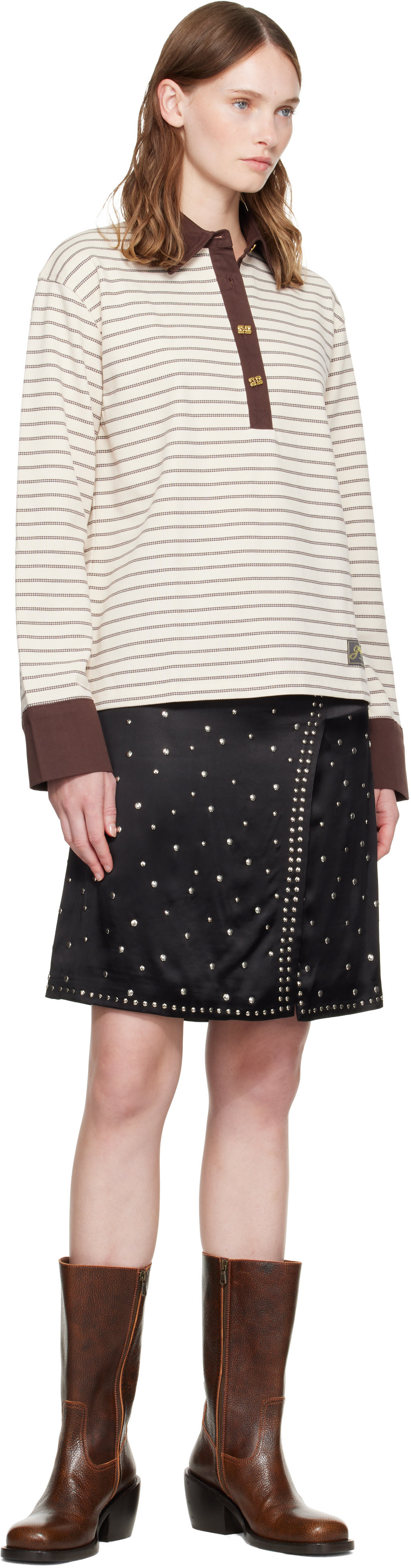 GANNI - Polo beige à rayures