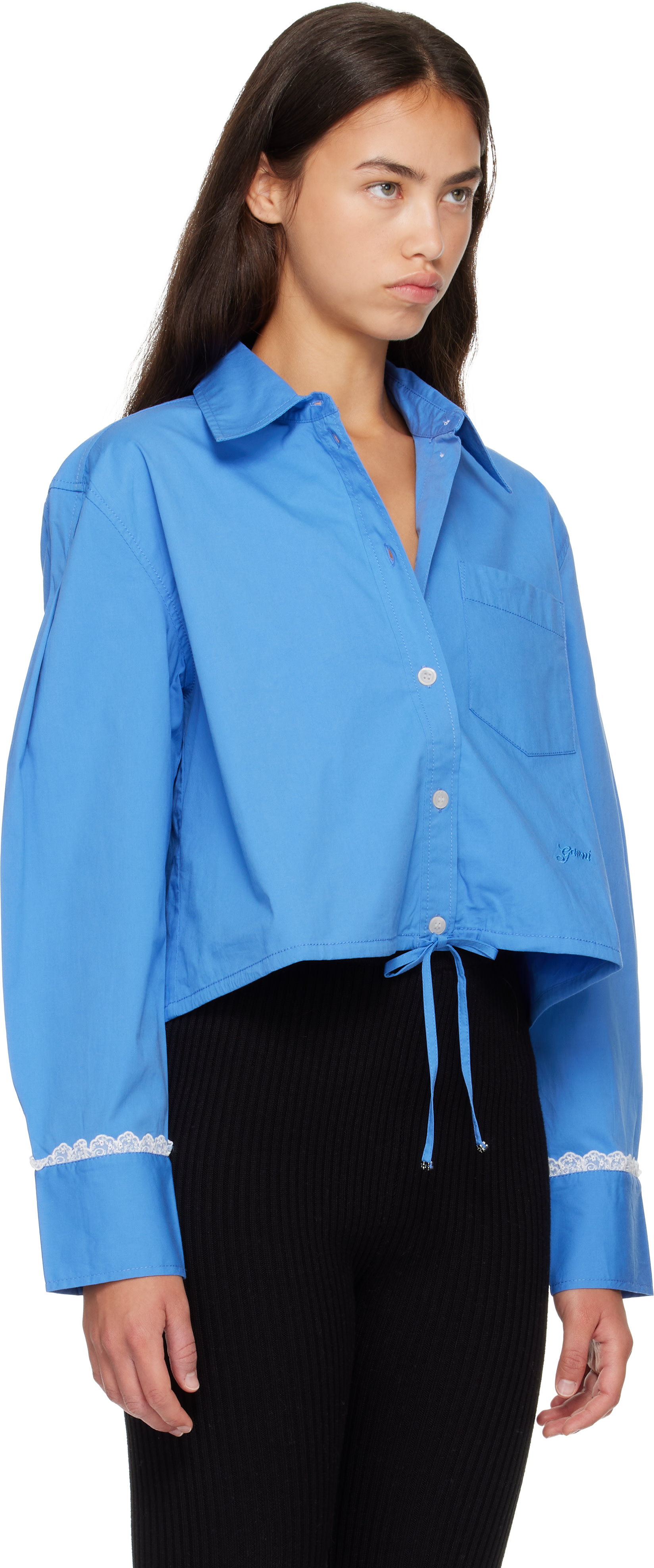 GANNI シャツ GANNI: Blue Cotton Shirt | SSENSE Denmark