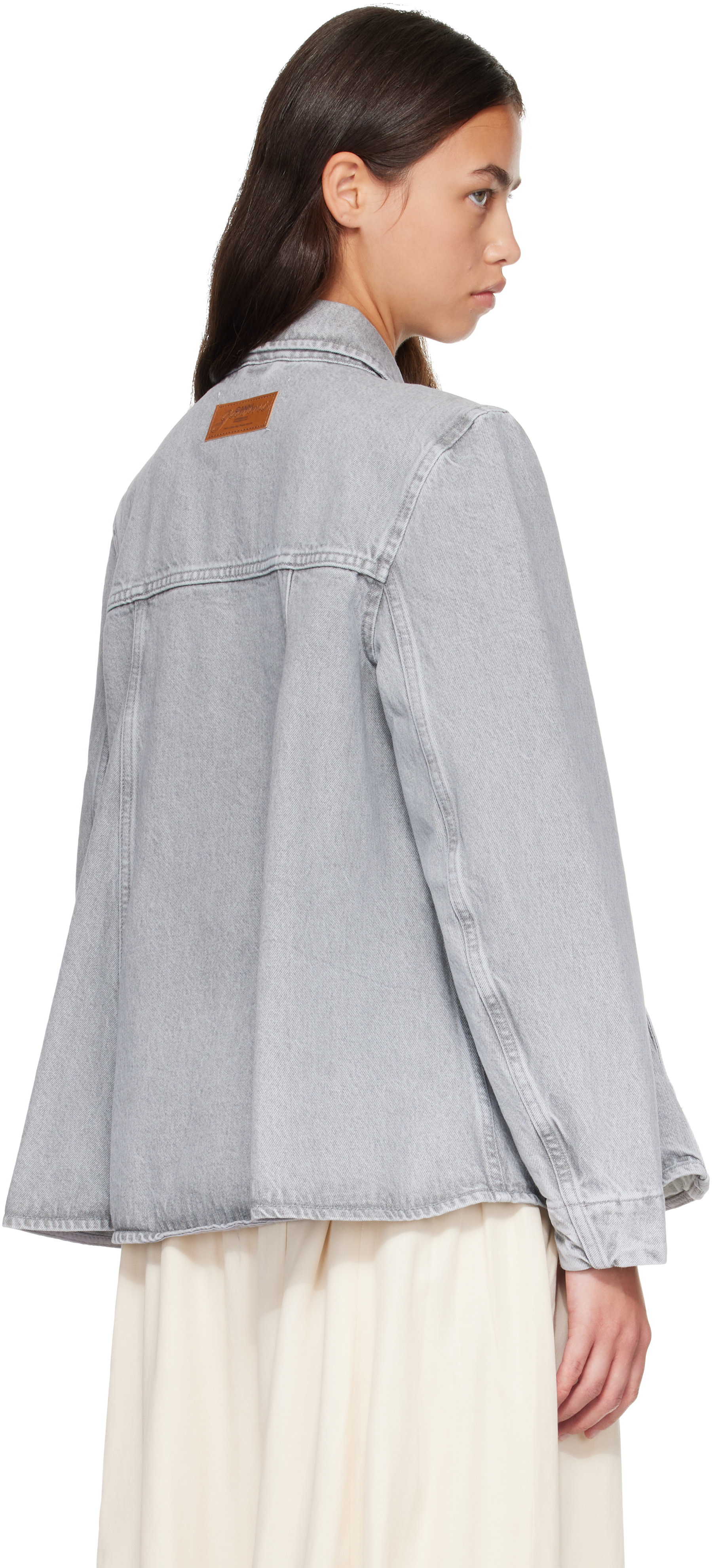 GANNI: グレー Rigid Denim Aライン オーバーシャツ | SSENSE 日本