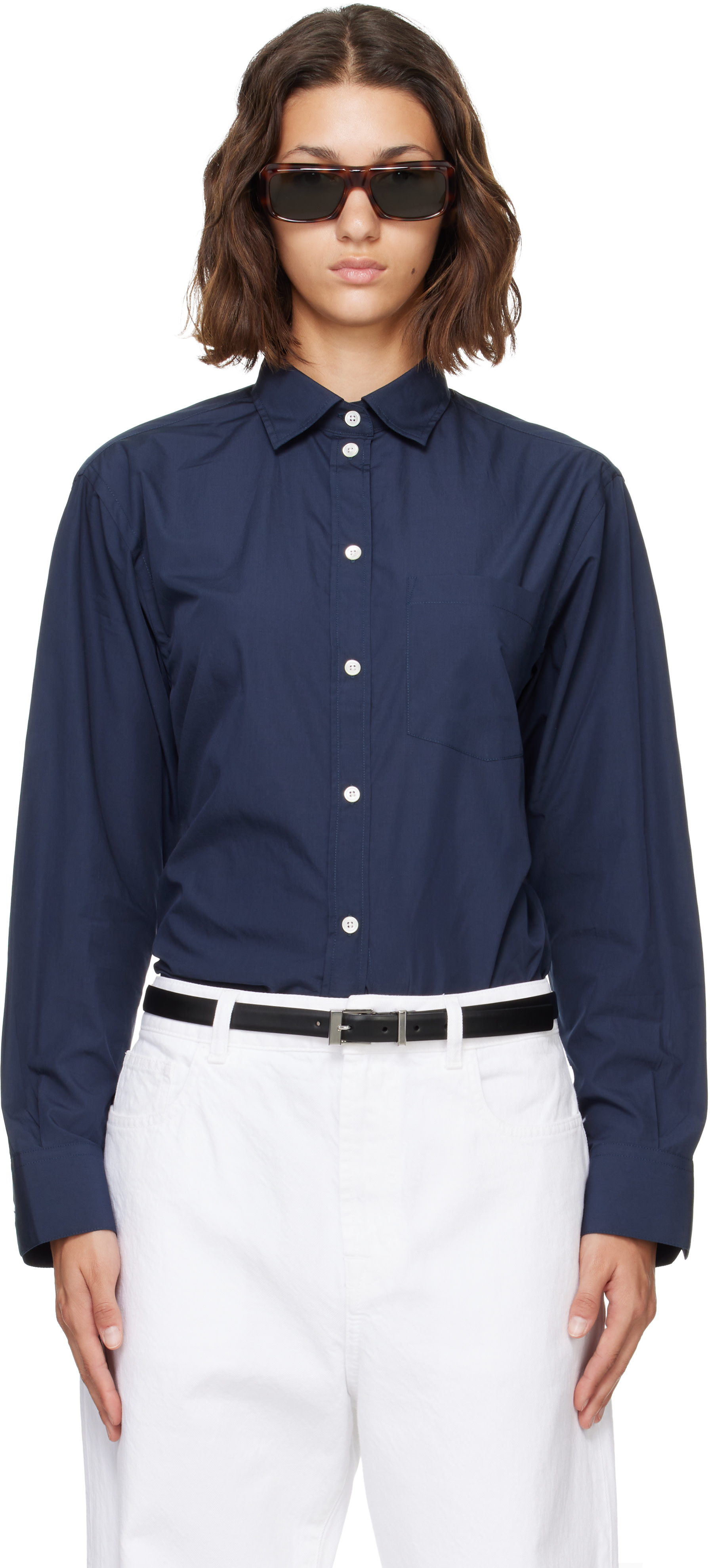 Róhe: Navy Classic Fit Shirt | SSENSE Canada