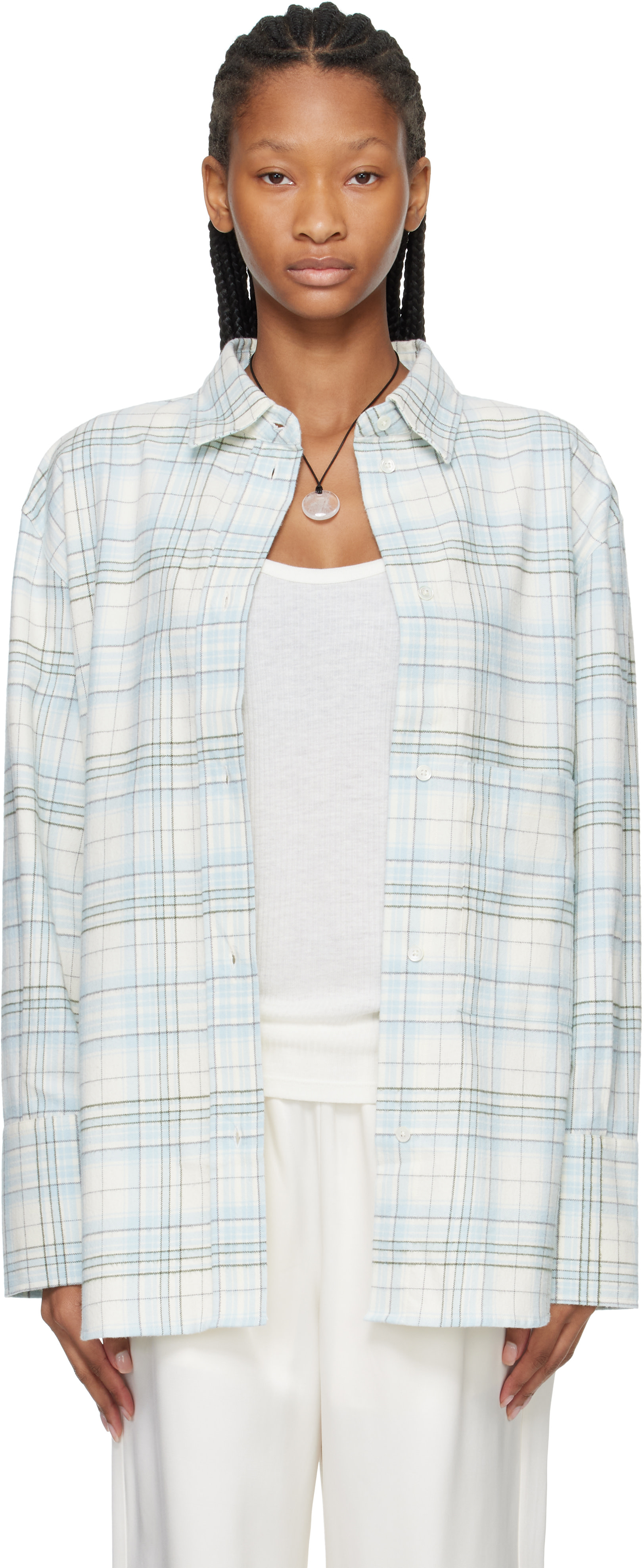 Róhe: Blue Flannel Check Shirt | SSENSE