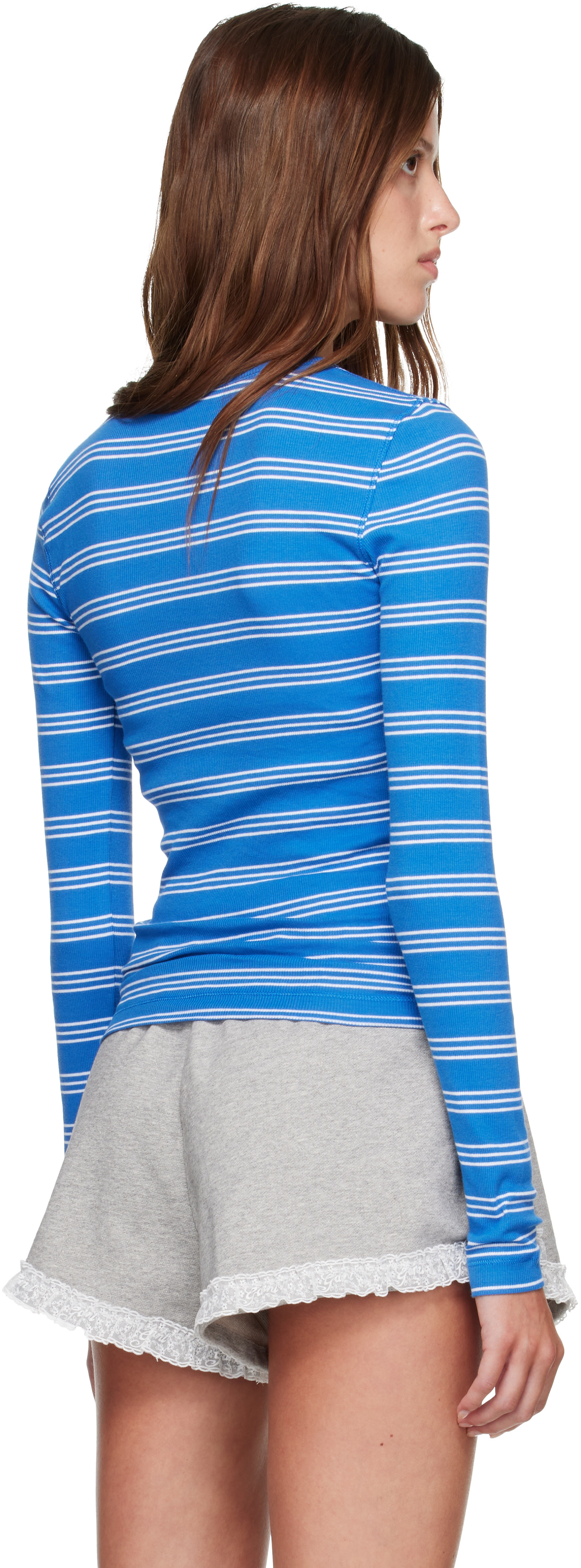GANNI: Navy Long-Sleeve Stripes T-shirt | SSENSE