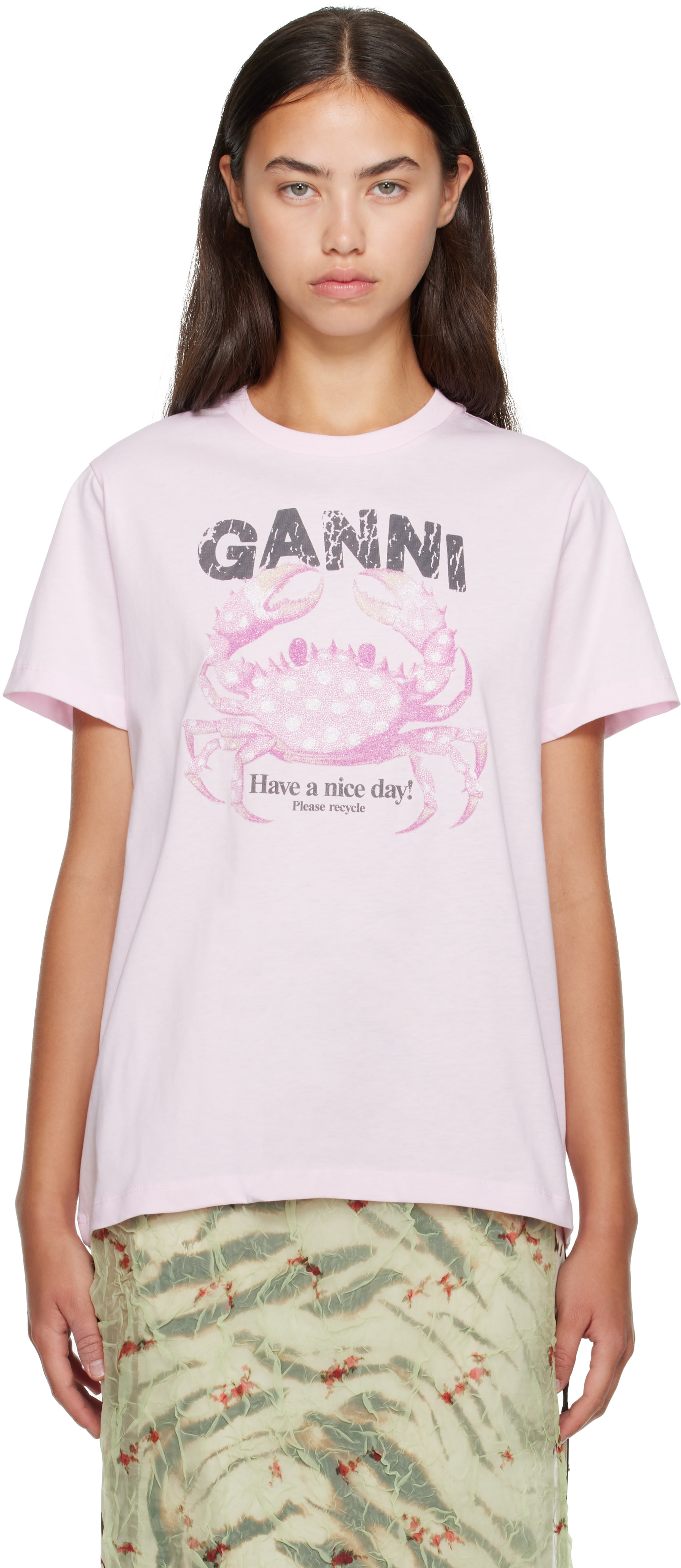 GANNI: Pink Crab T-shirt | SSENSE