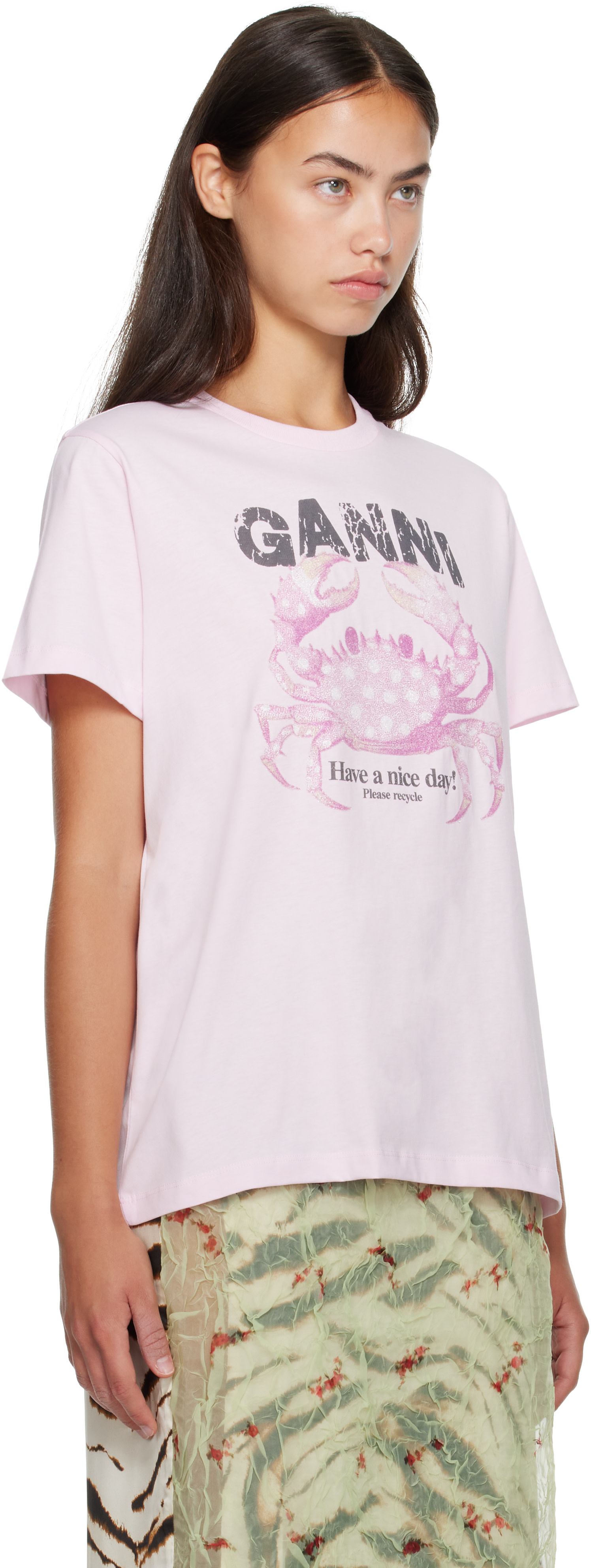 GANNI: Pink Crab T-shirt | SSENSE