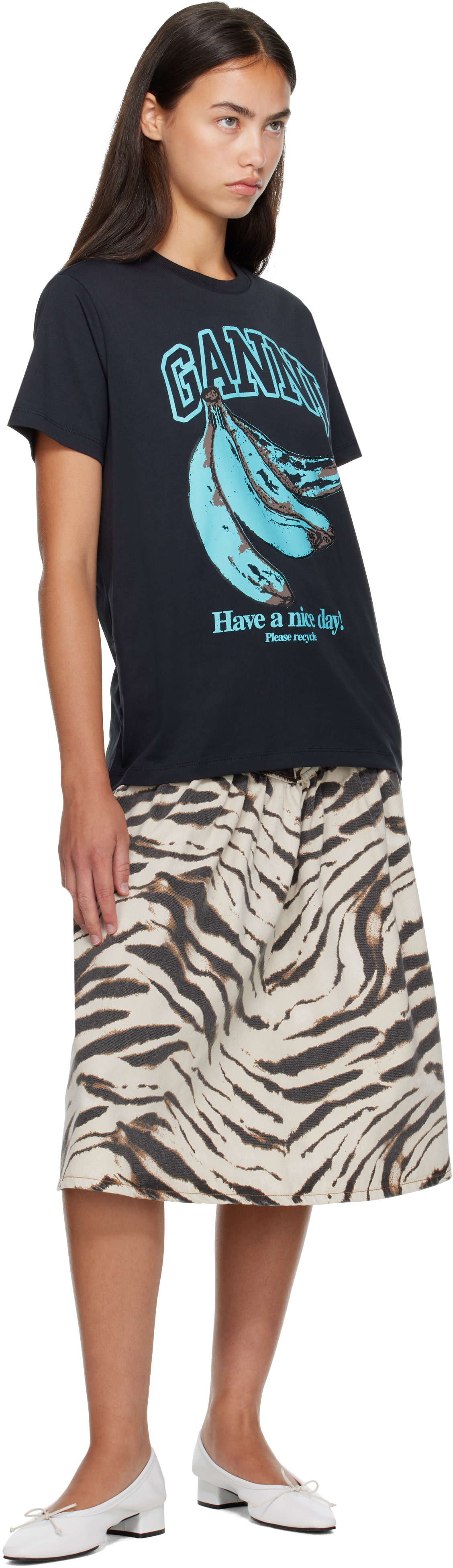 GANNI: Black Blue Banana T-shirt | SSENSE