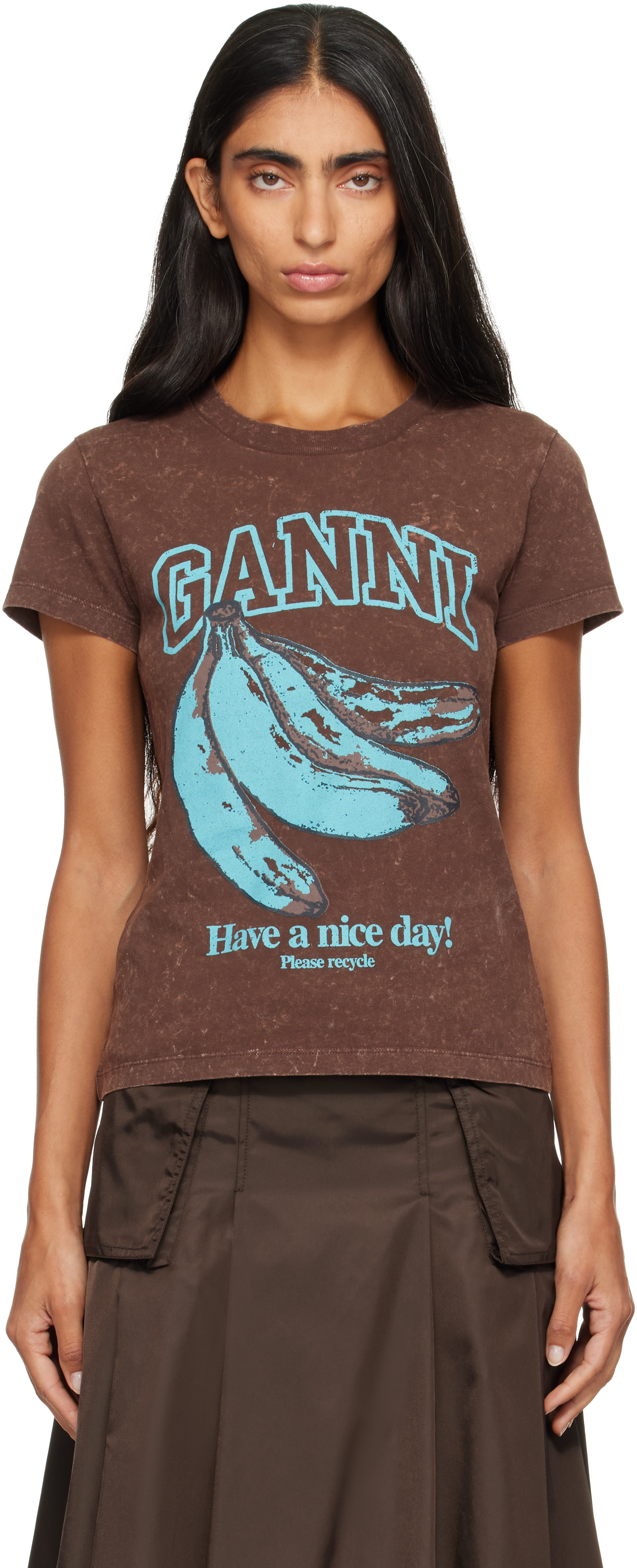 GANNI: Brown Future Jersey Banana T-shirt | SSENSE
