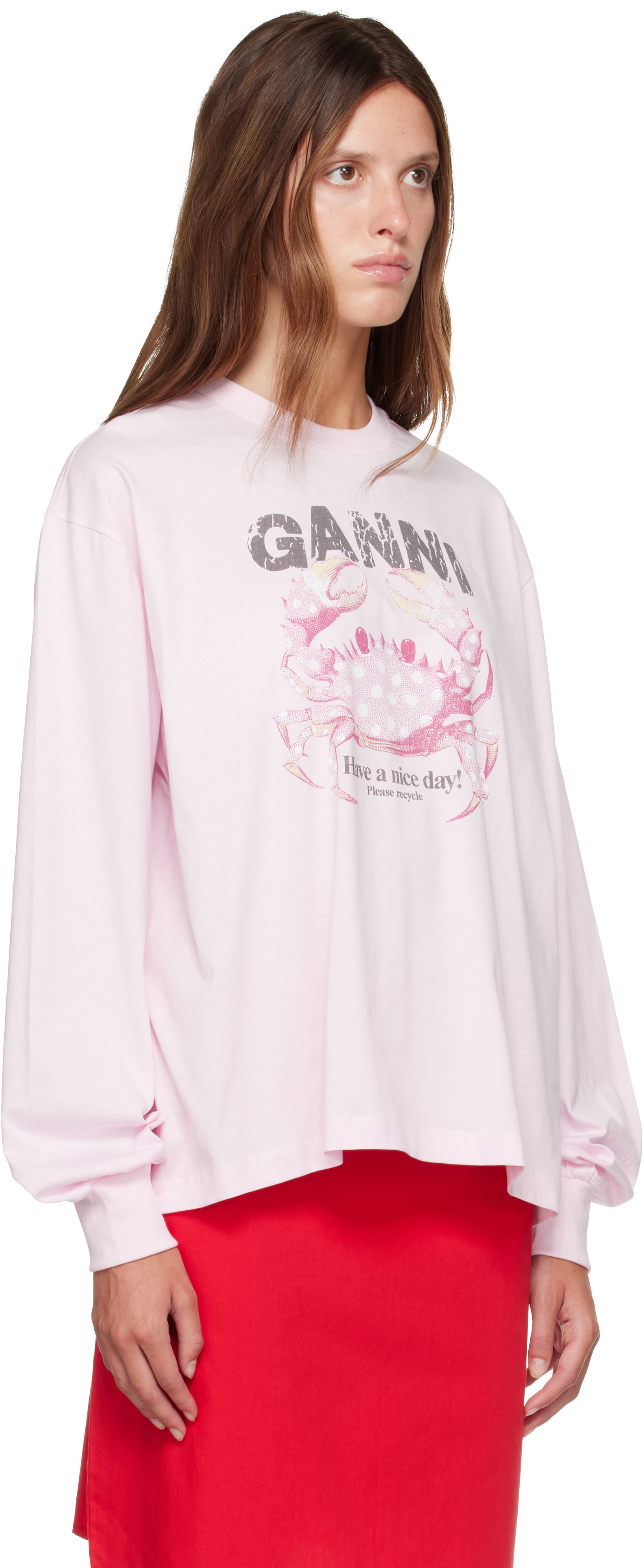 GANNI: ピンク Basic Crab コットンジャージ 長袖Tシャツ | SSENSE 日本