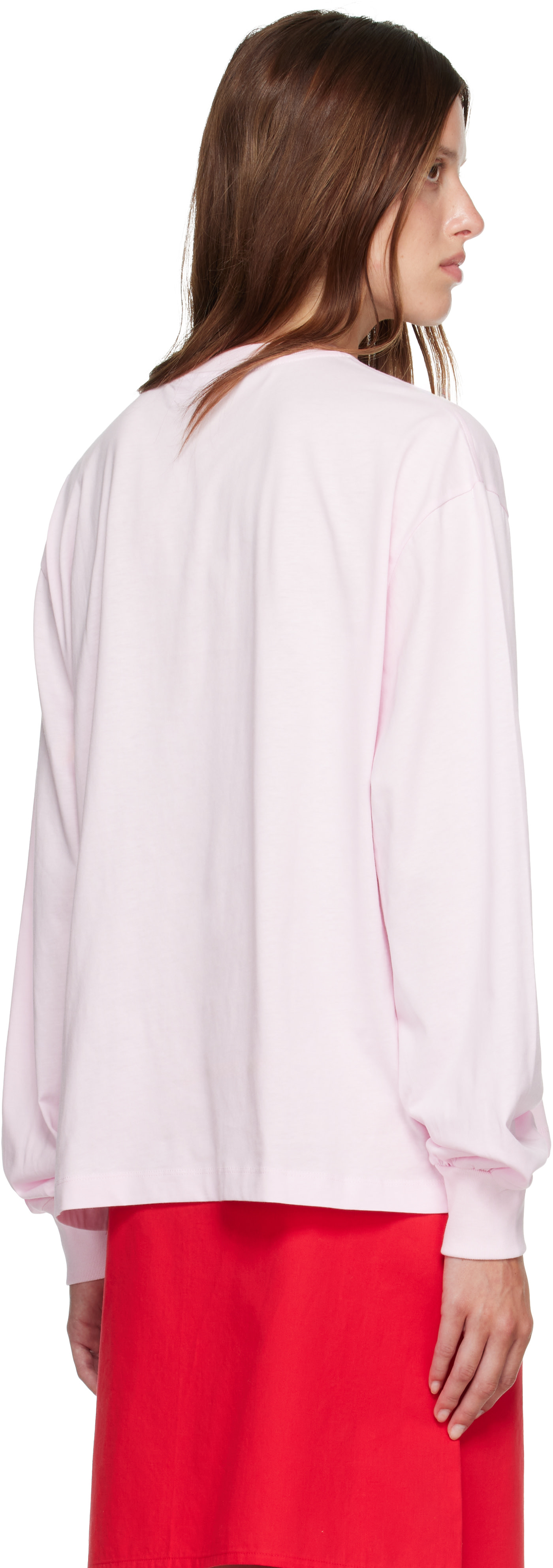 GANNI: Pink Basic Cotton Jersey Longsleeve Crab T-shirt | SSENSE