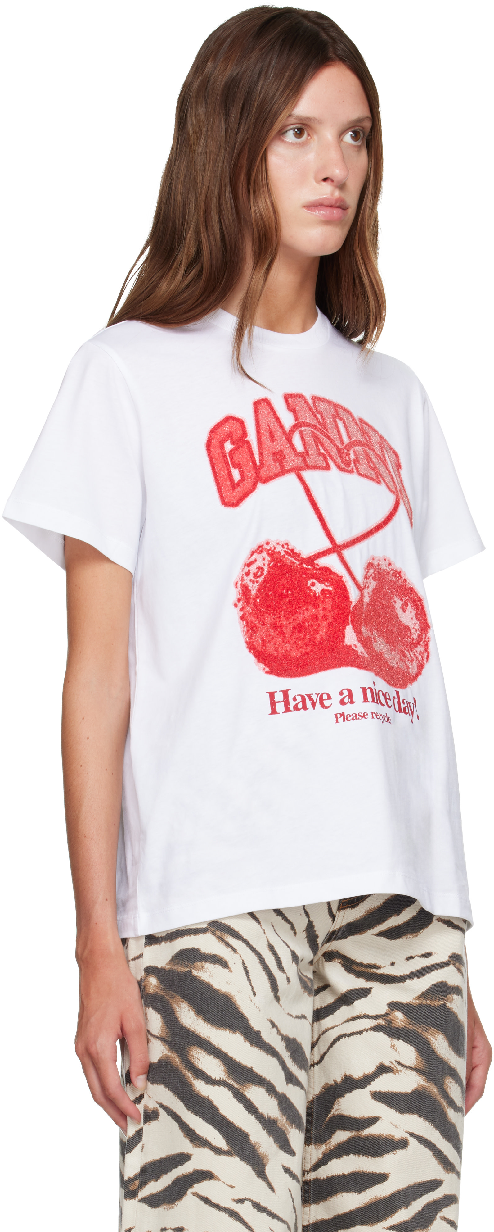 GANNI: ホワイト Cherry Tシャツ | SSENSE 日本