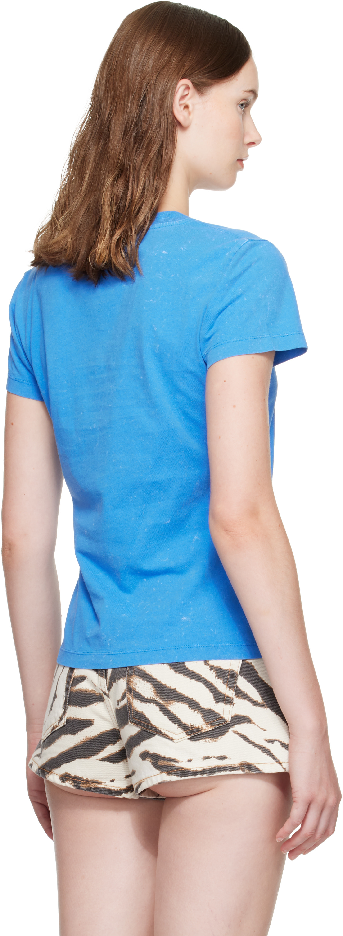 GANNI - Micro t-shirt bleu à image à logo