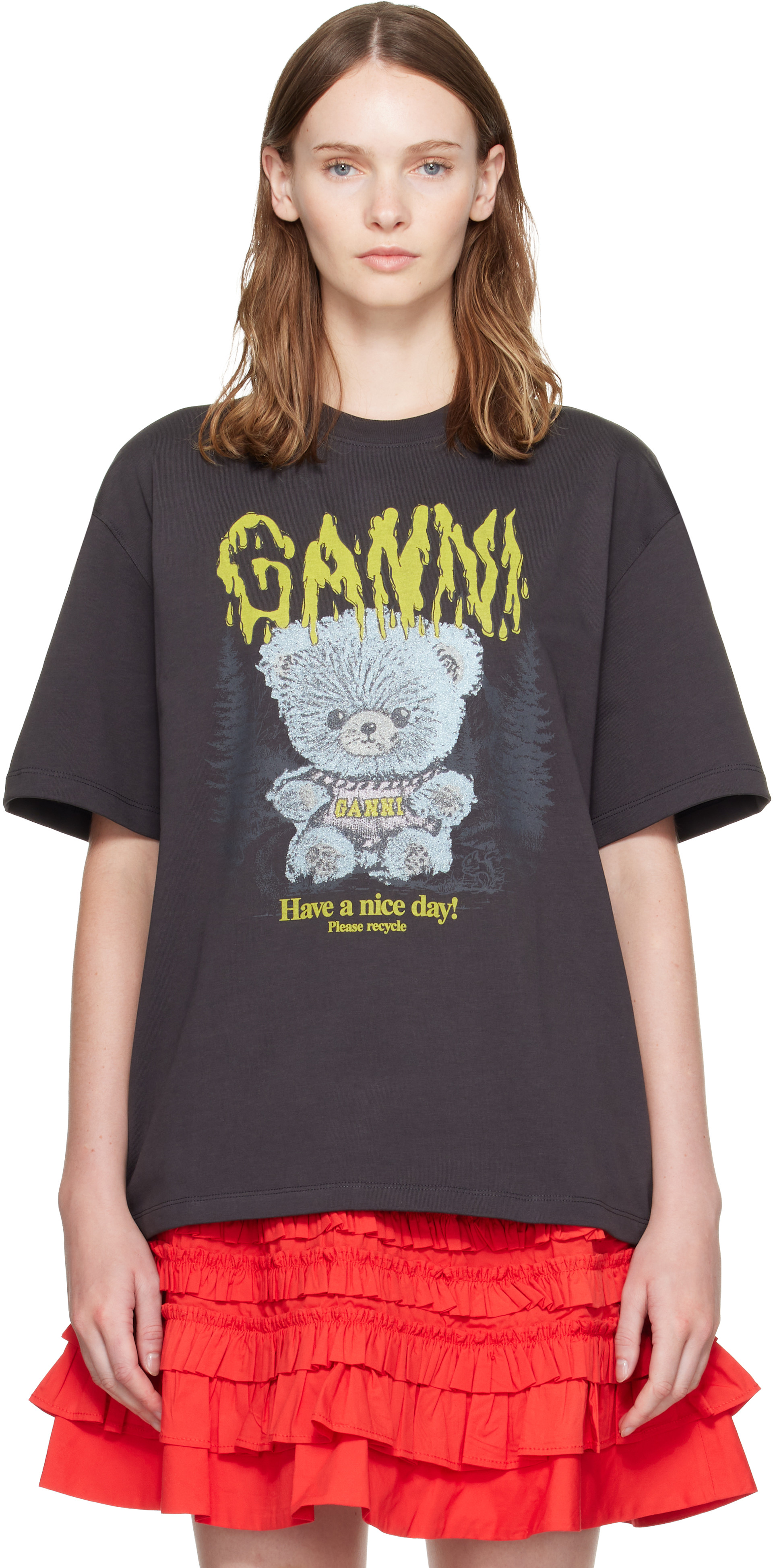 GANNI: Black Forest Teddy T-shirt | SSENSE