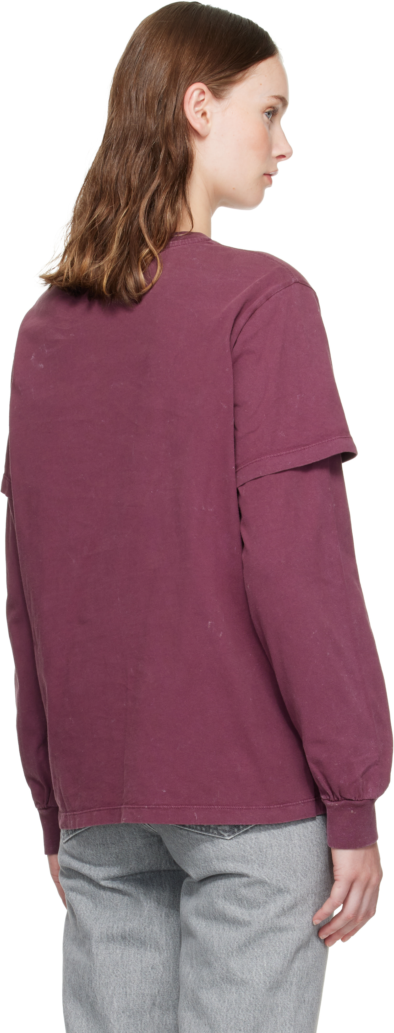 GANNI: Burgundy Future Heavy Jersey Double Sleeve T-shirt | SSENSE