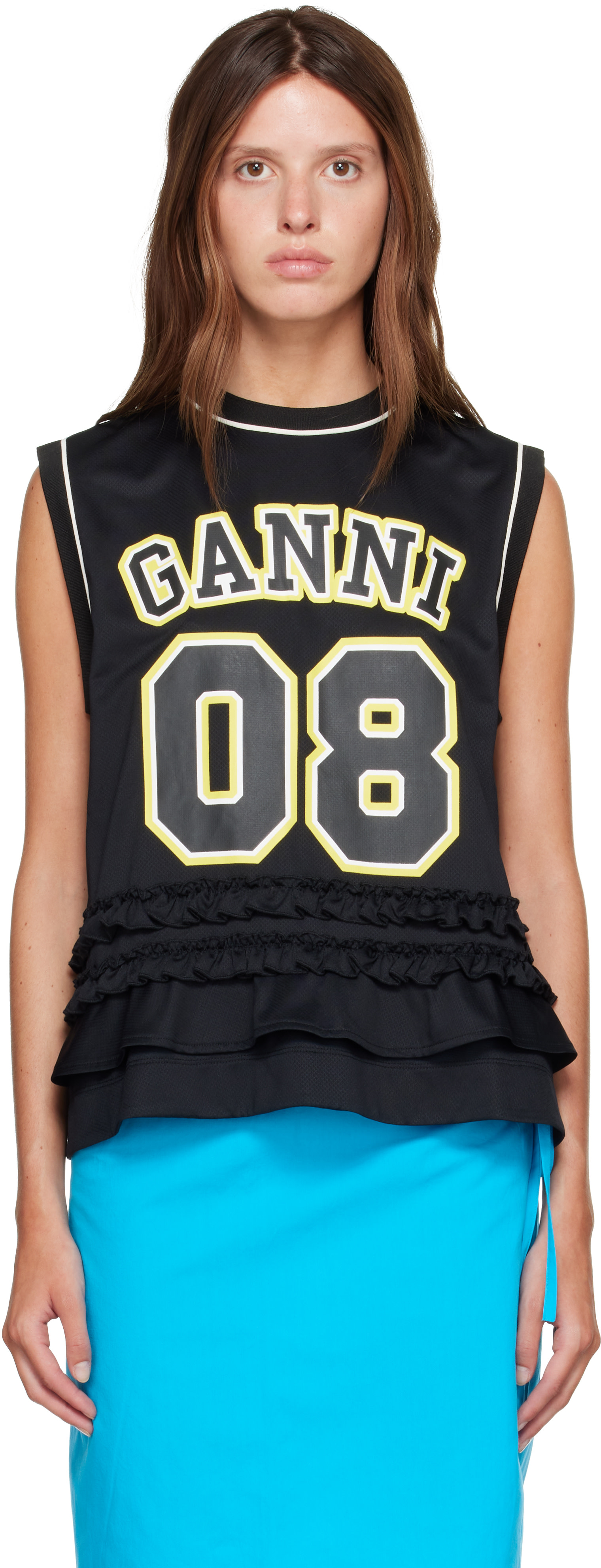 GANNI: Black Cycora Oversized Tank Top | SSENSE