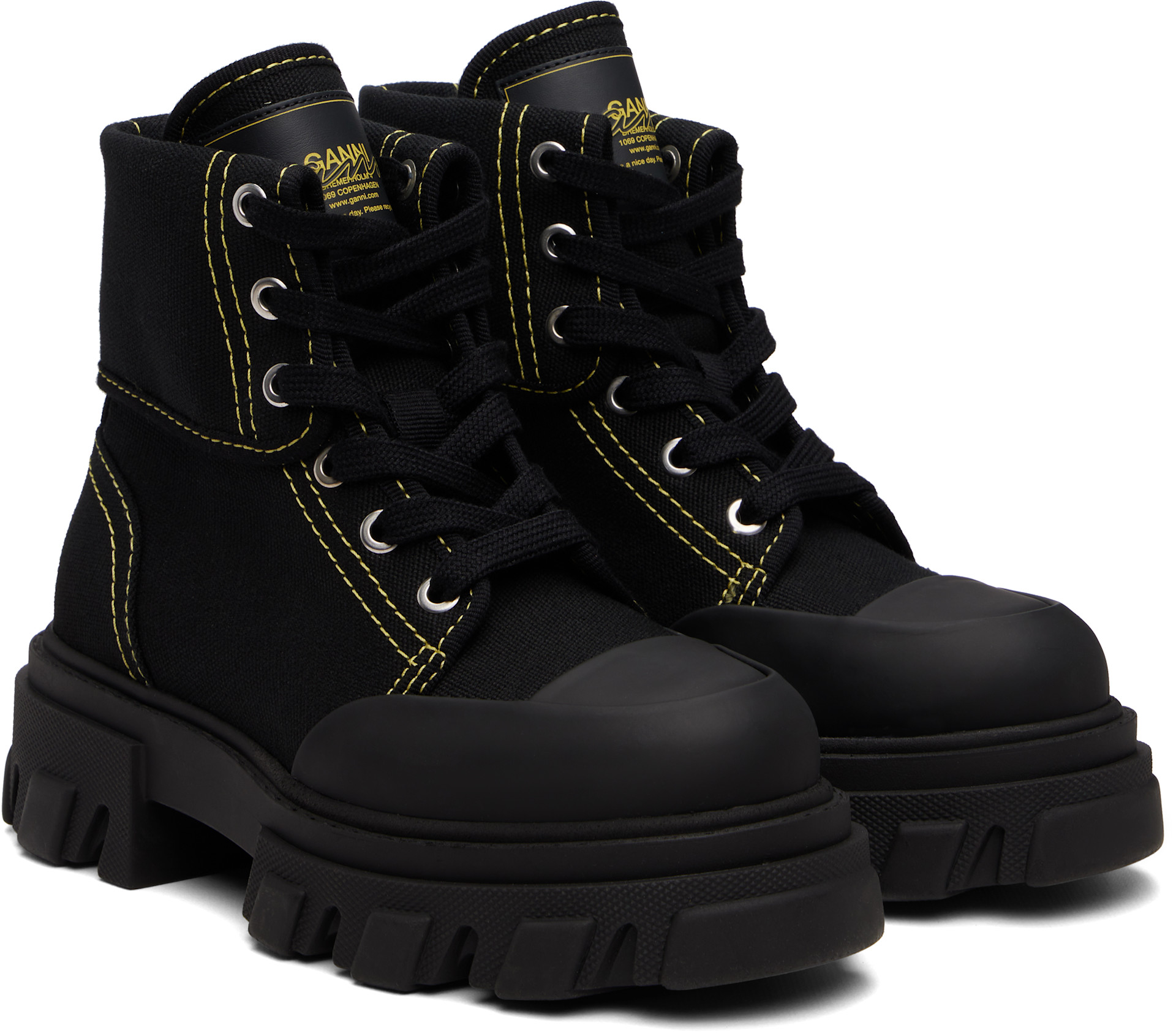 GANNI: Black Canvas Trail Boots | SSENSE