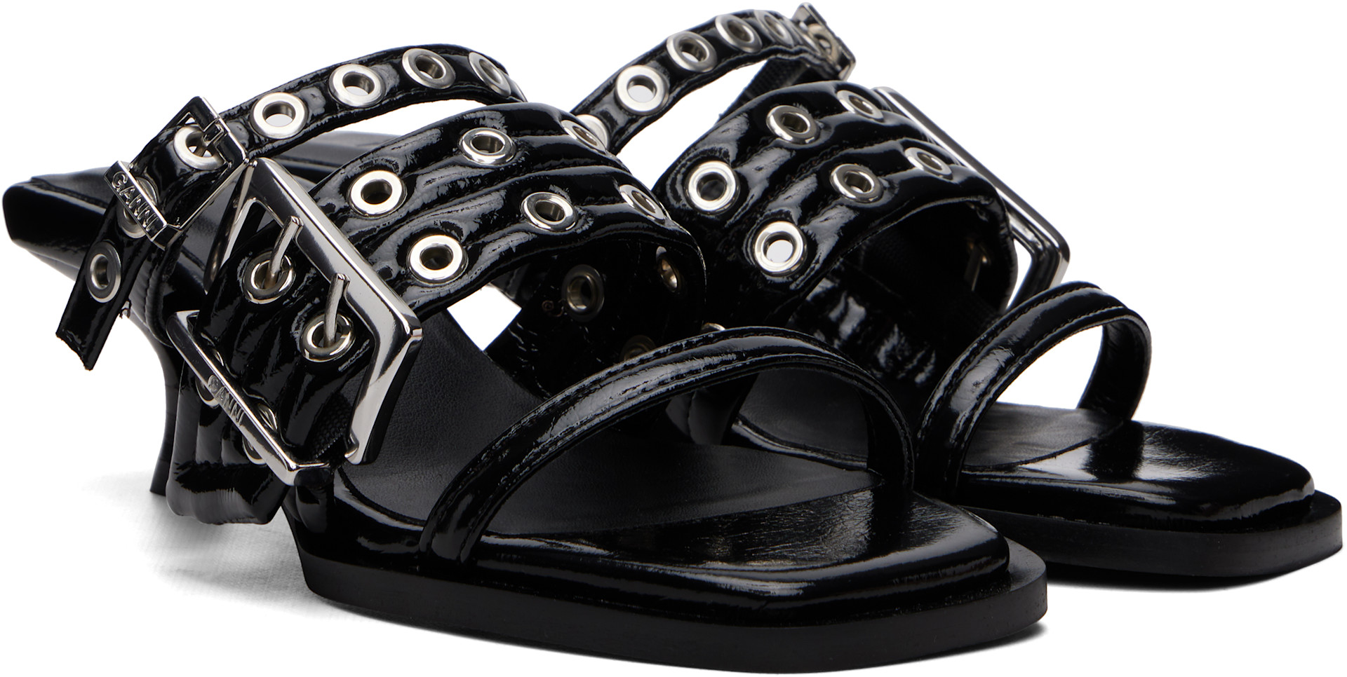 GANNI: ブラック Buckle Strap Mule ヒールサンダル | SSENSE 日本