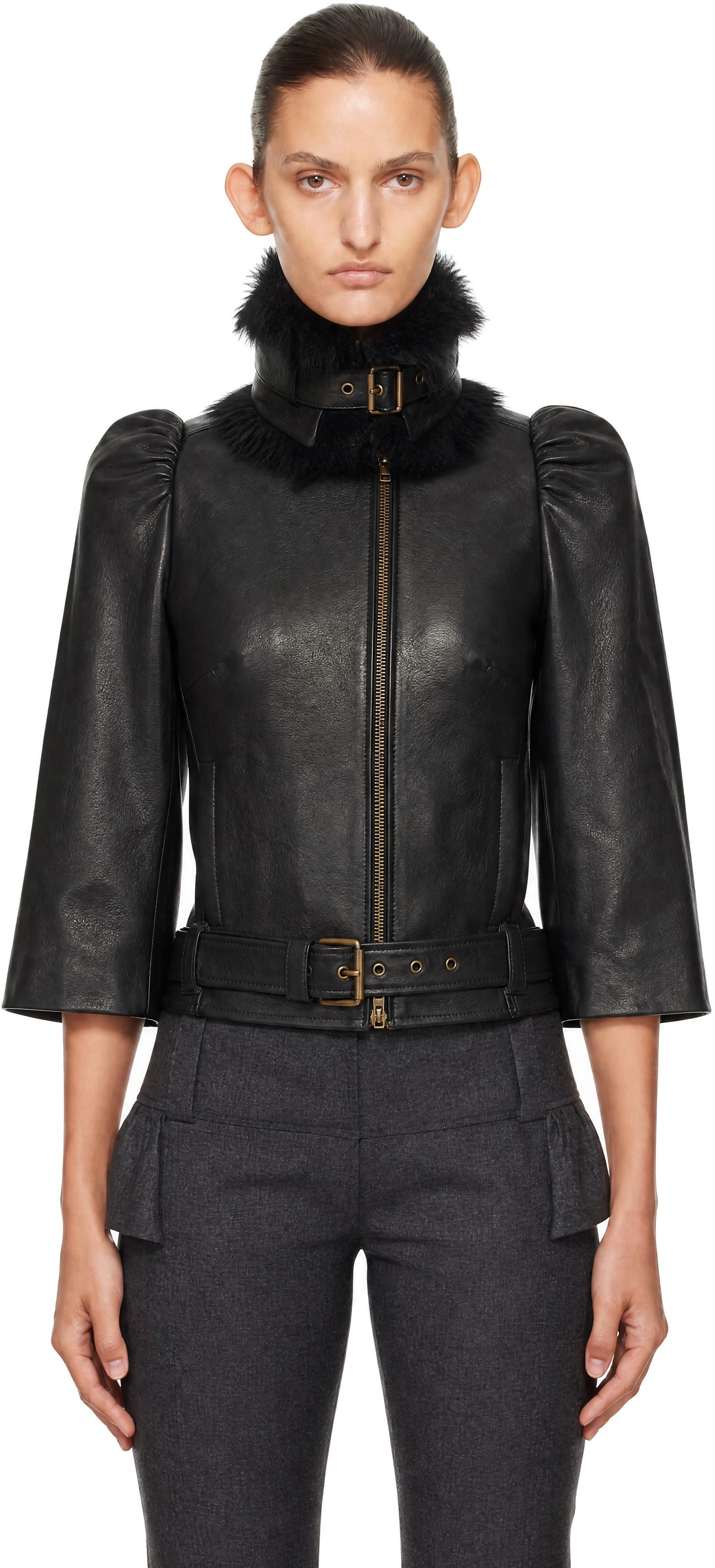 KNWLS: Black Victoria Collar Leather Jacket | SSENSE