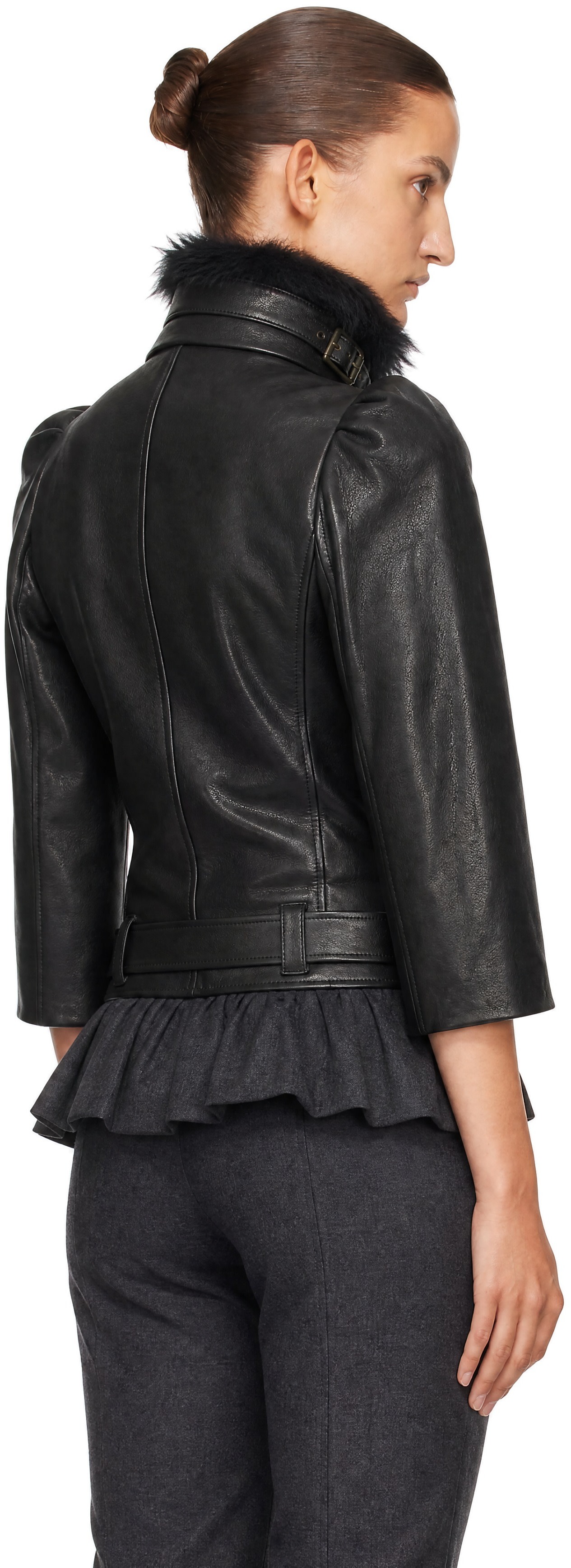 【美品】elu. Victoria V collar Jacket ブラック KNWLS: Black Victoria Collar Leather Jacket | SSENSE