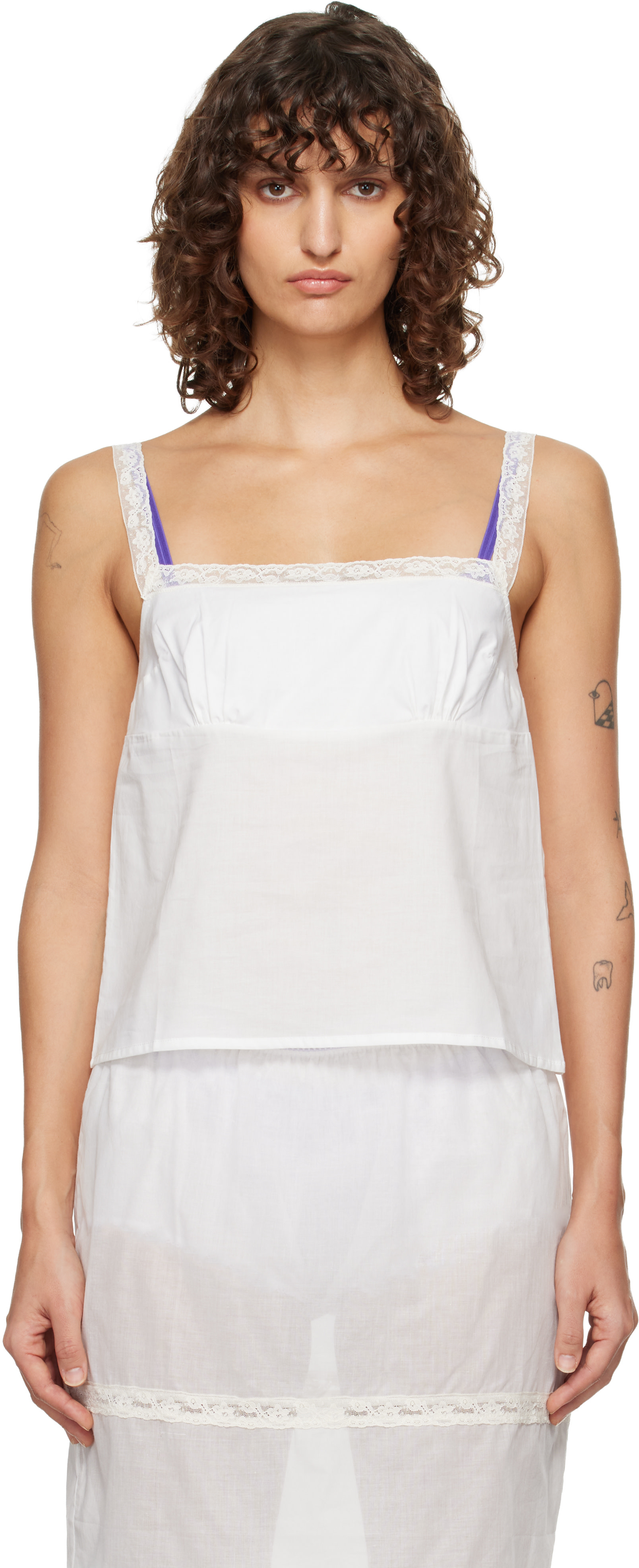 Fruity Booty - Camisole blanche à garnitures en dentelle