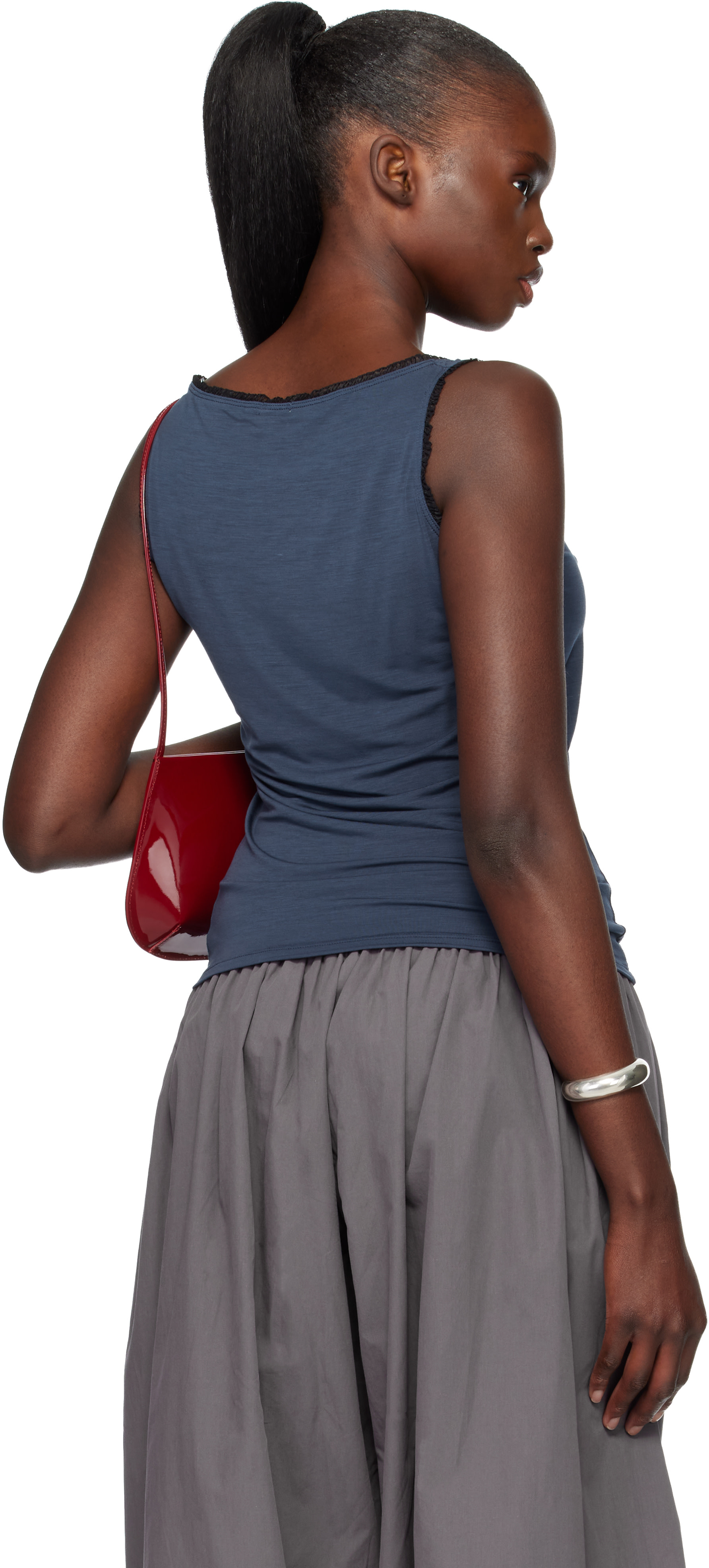 Fruity Booty: Navy Frill Wrap Tank Top | SSENSE