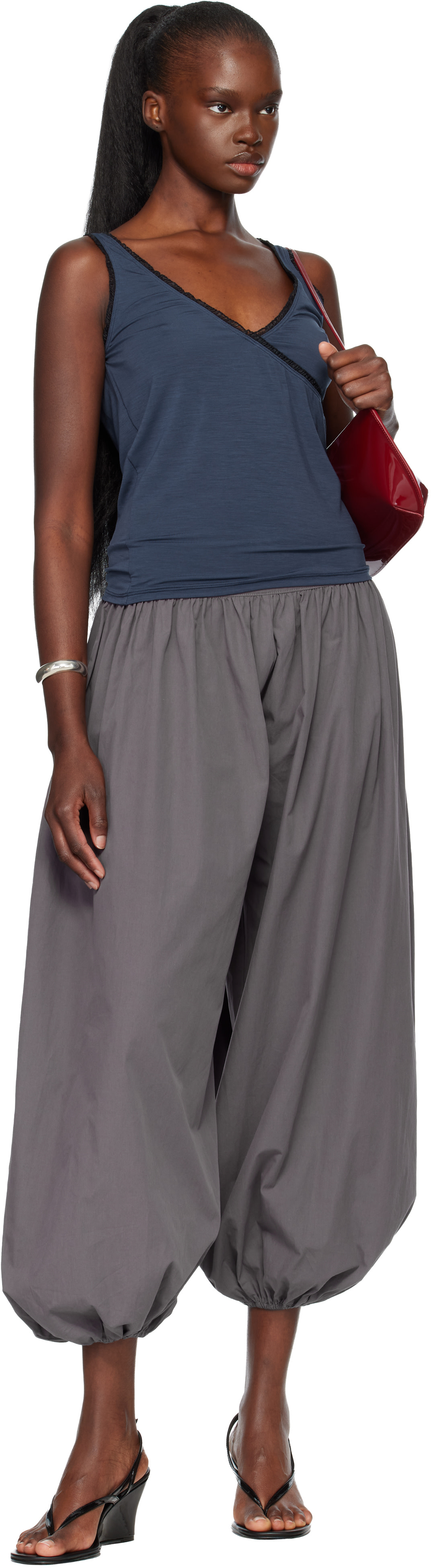 Fruity Booty: Navy Frill Wrap Tank Top | SSENSE