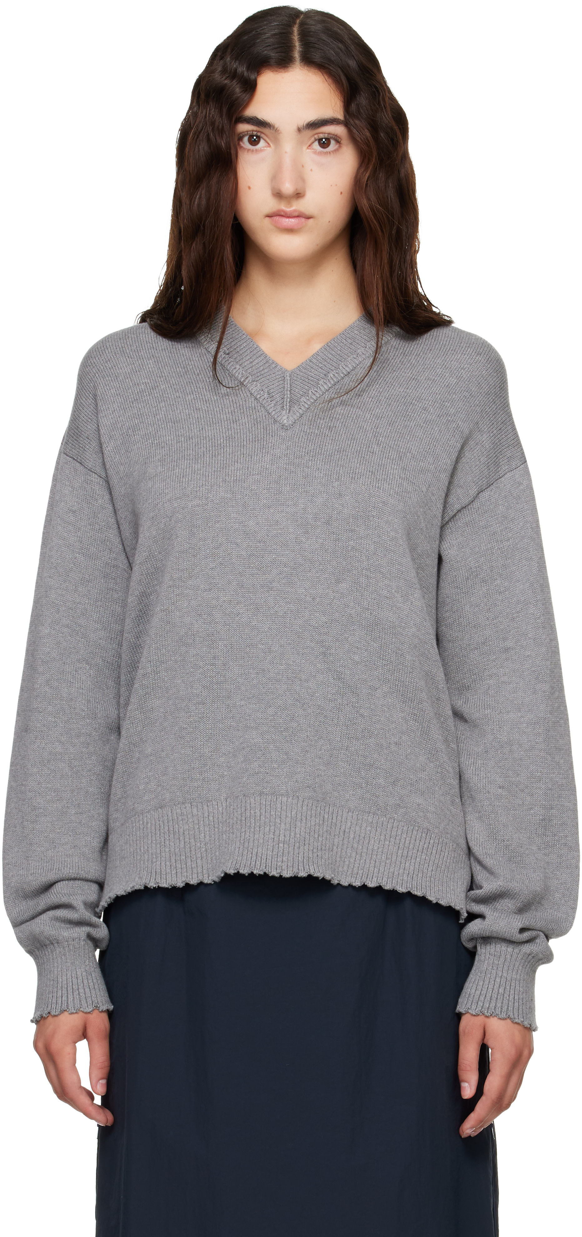 Helmut Lang: Gray Ov Dist V Neck Sweater | SSENSE Netherlands
