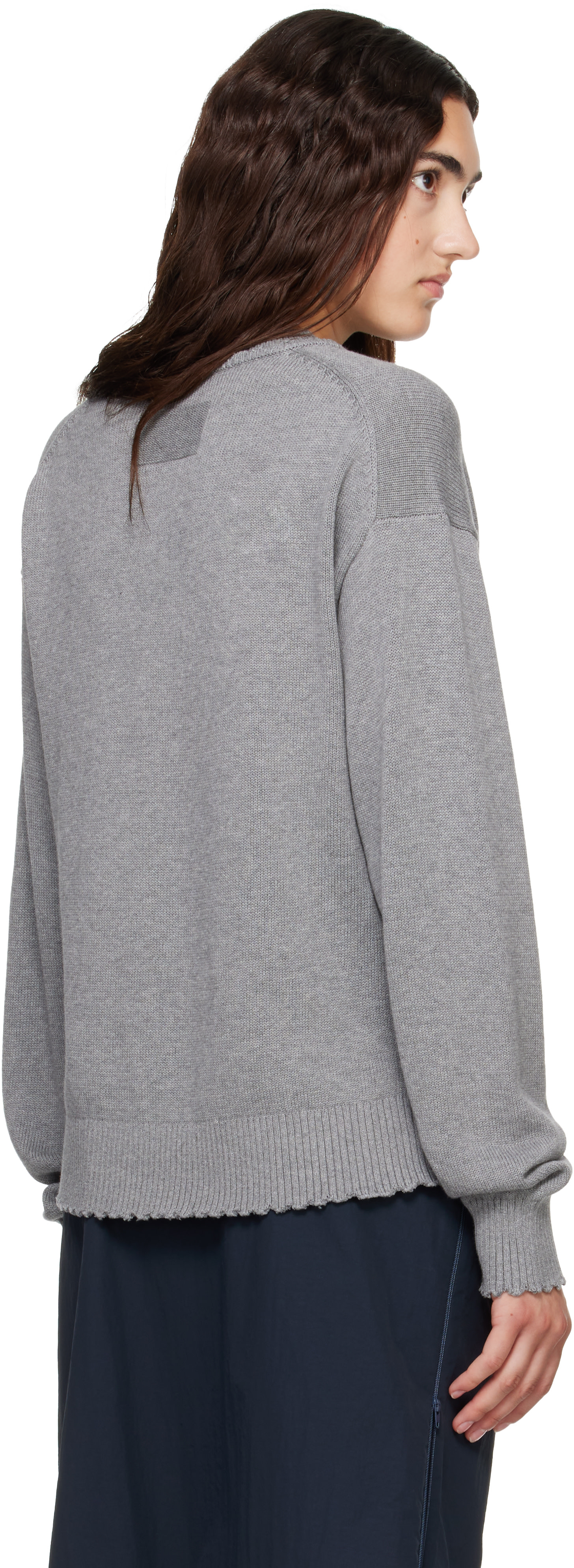 Helmut Lang - Pull surdimensionné gris à col en V et à effet usé