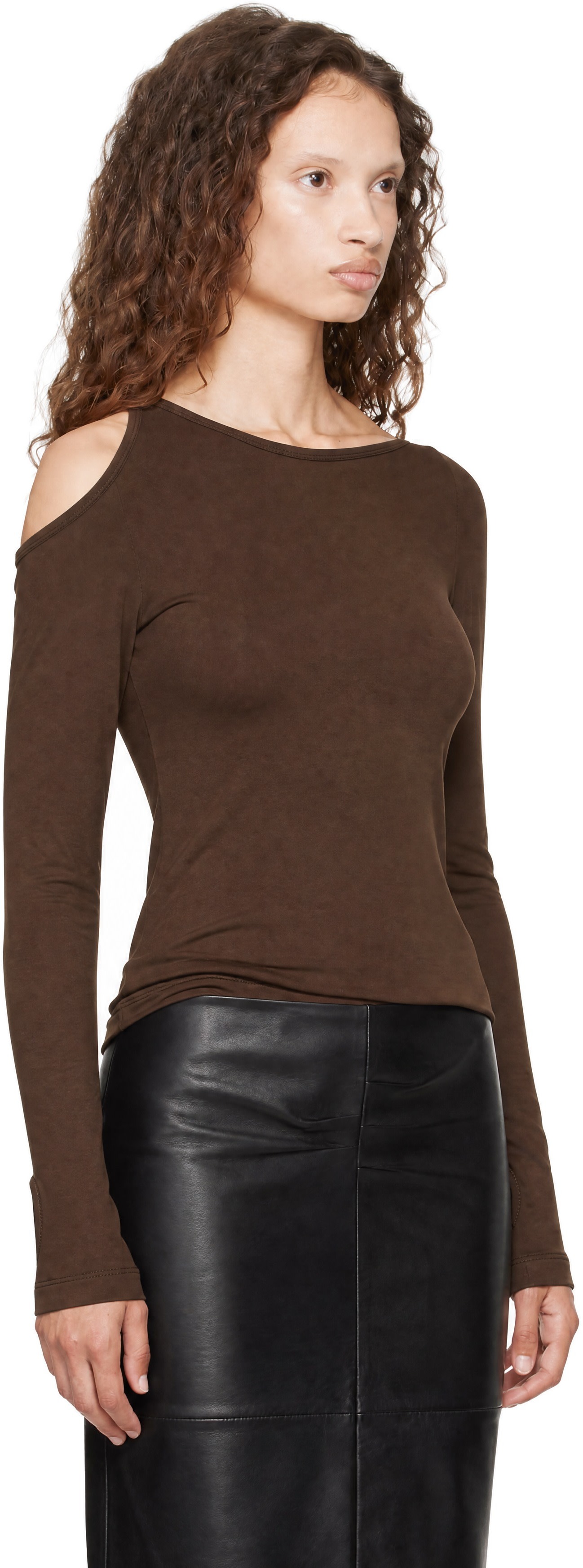 Helmut Lang: Brown Asymmetric Long-Sleeve Top | SSENSE