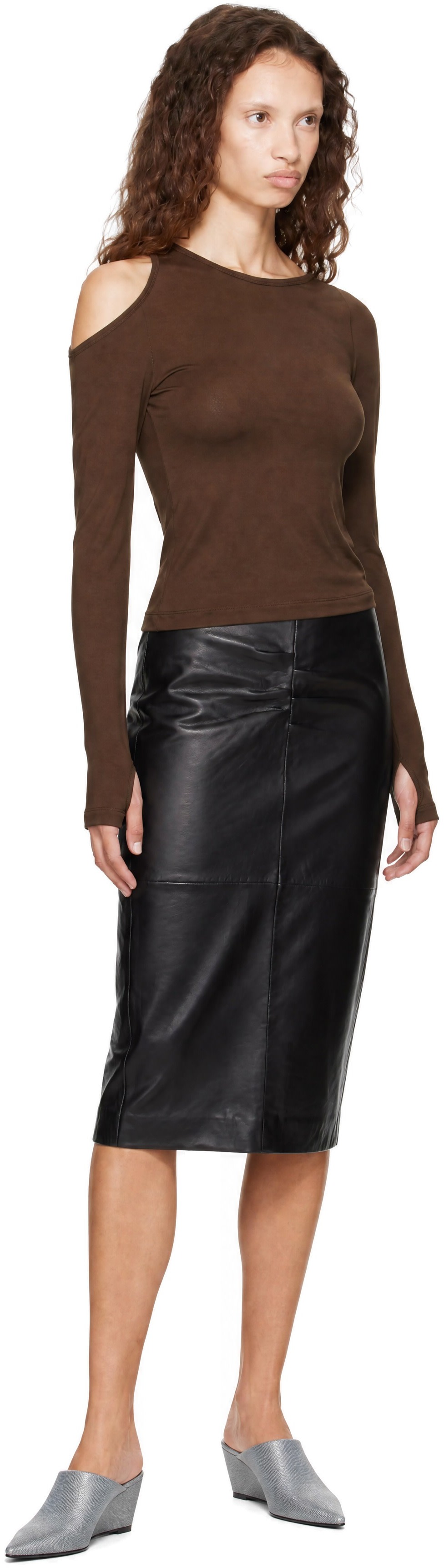 Helmut Lang: Brown Asymmetric Long-Sleeve Top | SSENSE