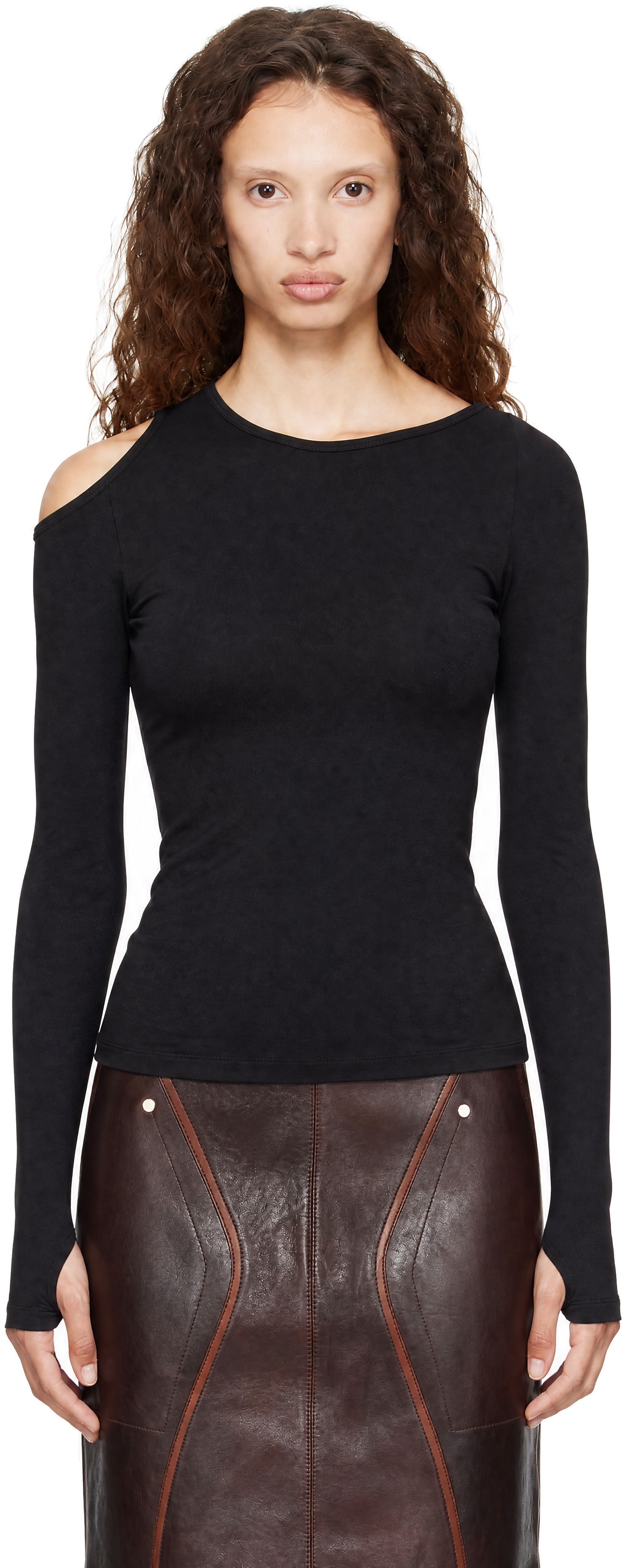 Helmut Lang: Black Asymmetric Long-Sleeve Top | SSENSE