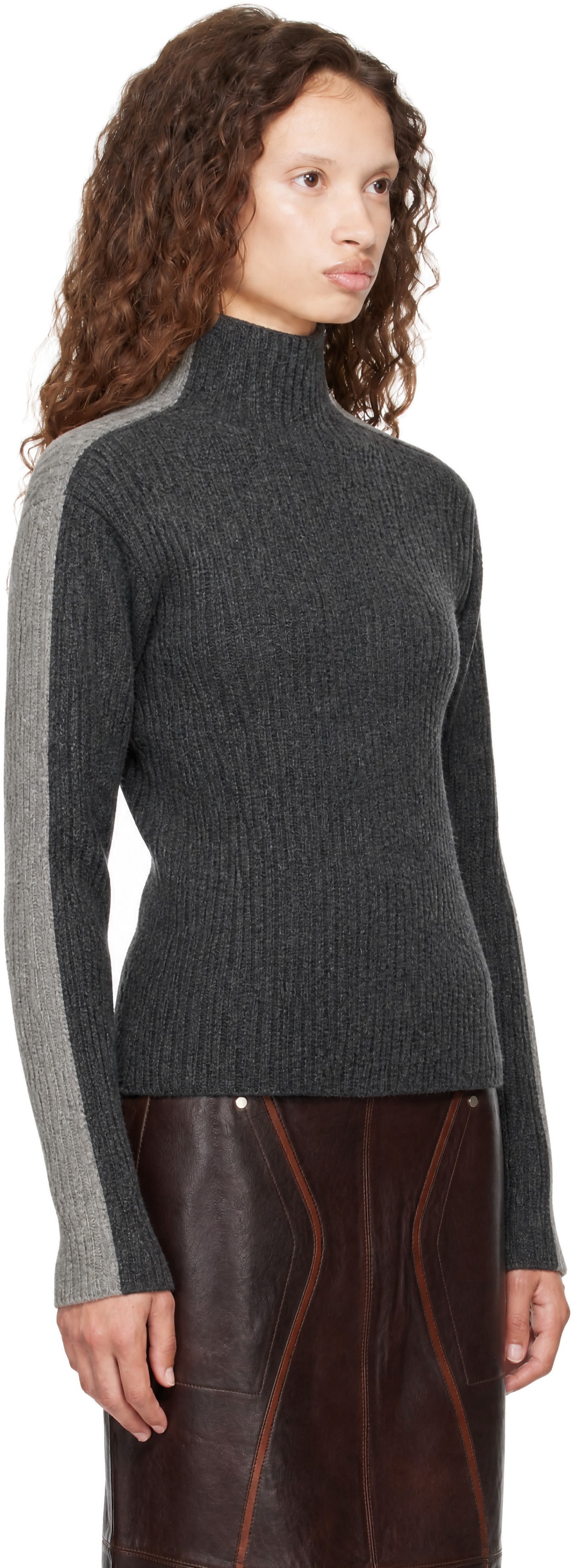 Helmut Lang - Pull gris en laine à col cheminée
