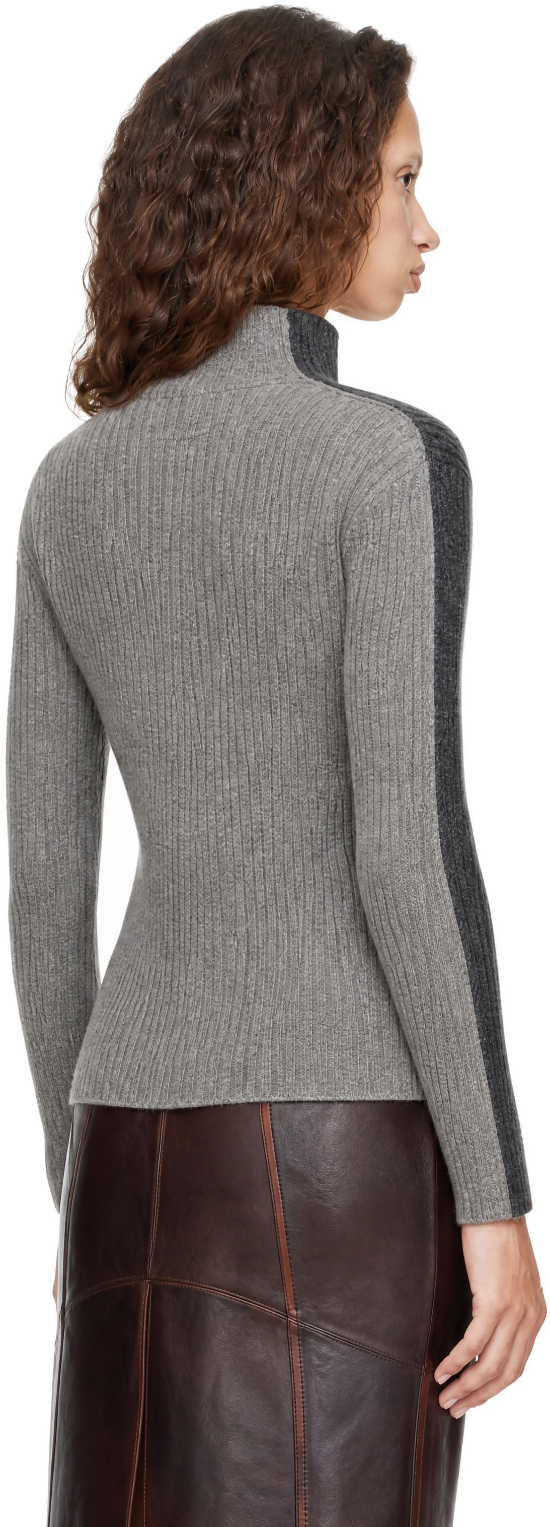 Helmut Lang - Pull gris en laine à col cheminée