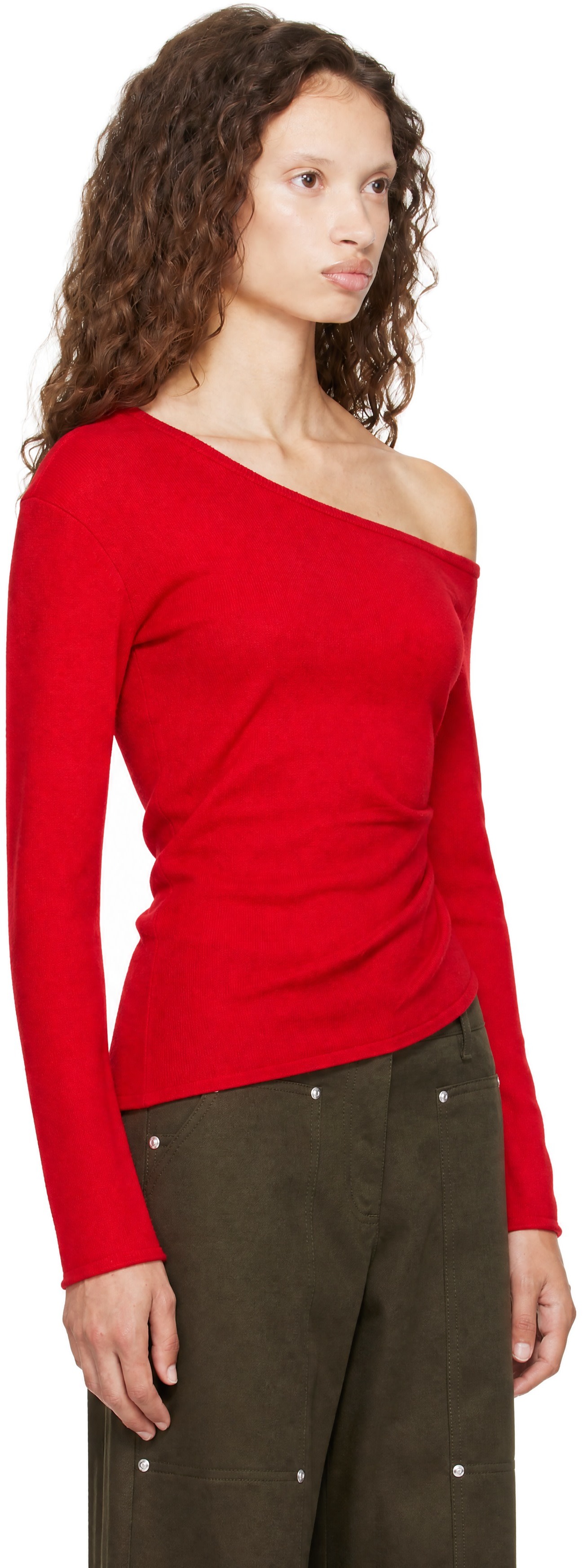Helmut Lang - Pull drapé asymétrique rouge
