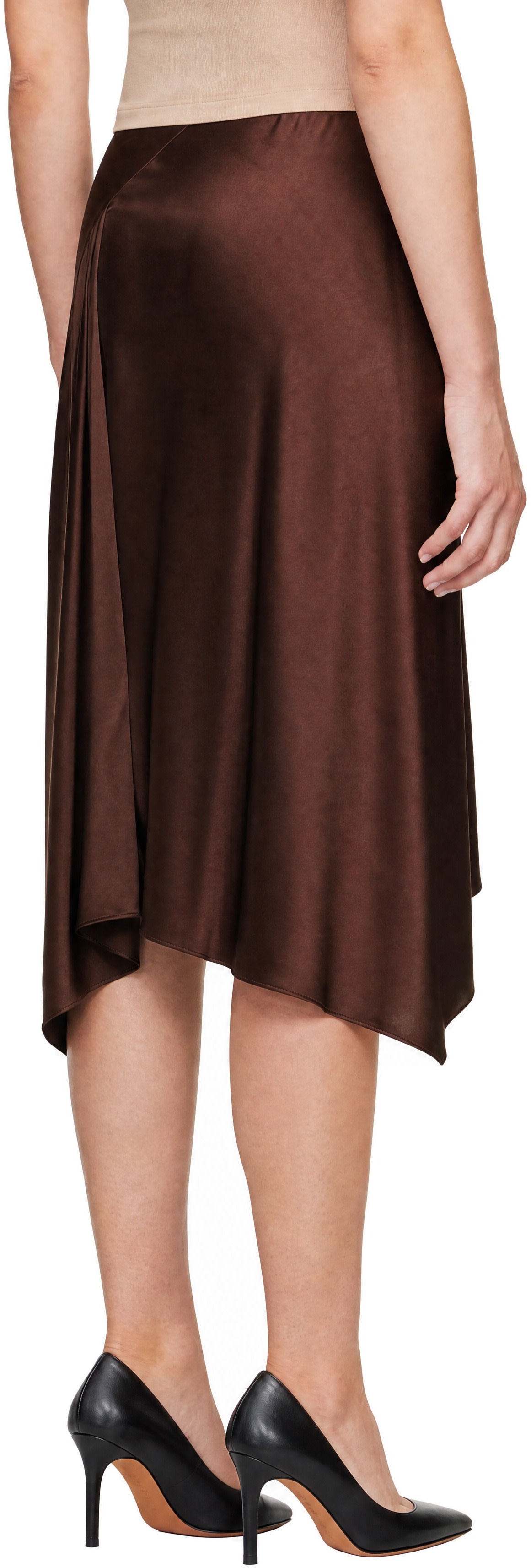 Helmut Lang - Jupe midi brune en soie à taille élastique