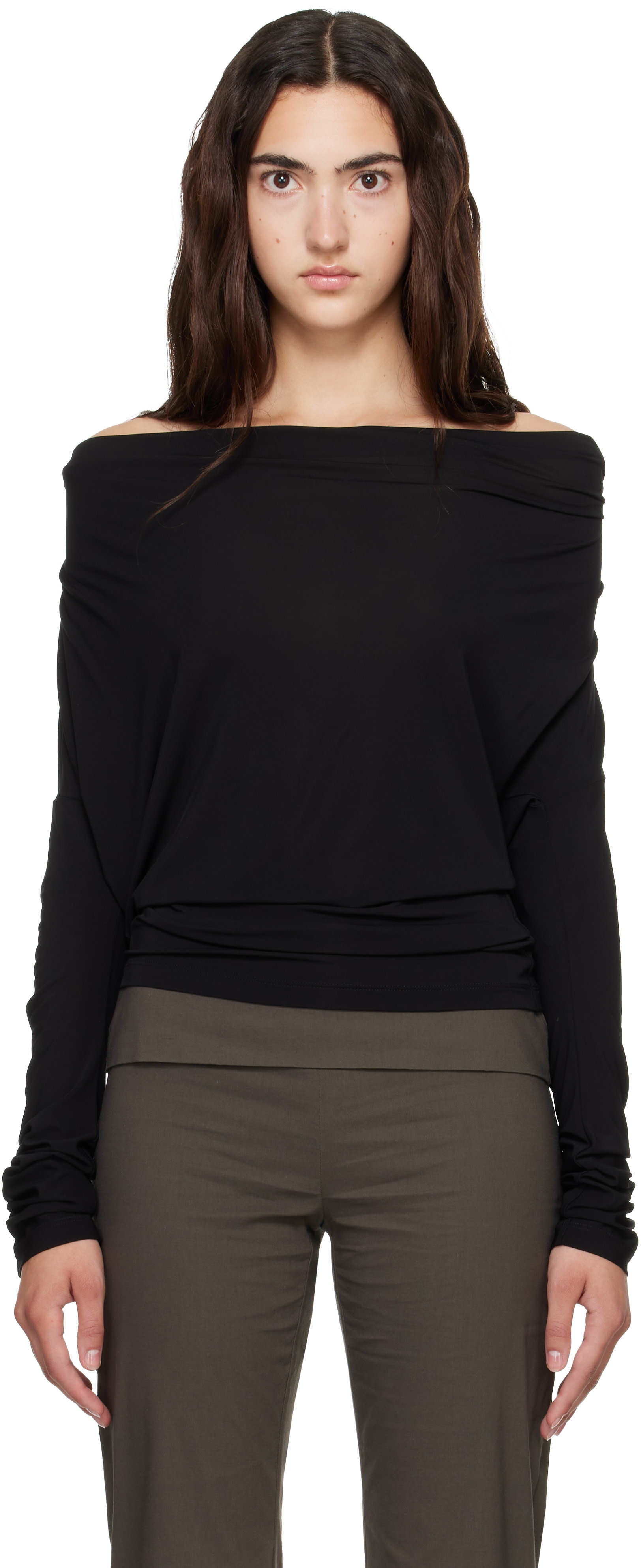 Helmut Lang: ブラック Cowl 長袖Tシャツ | SSENSE 日本