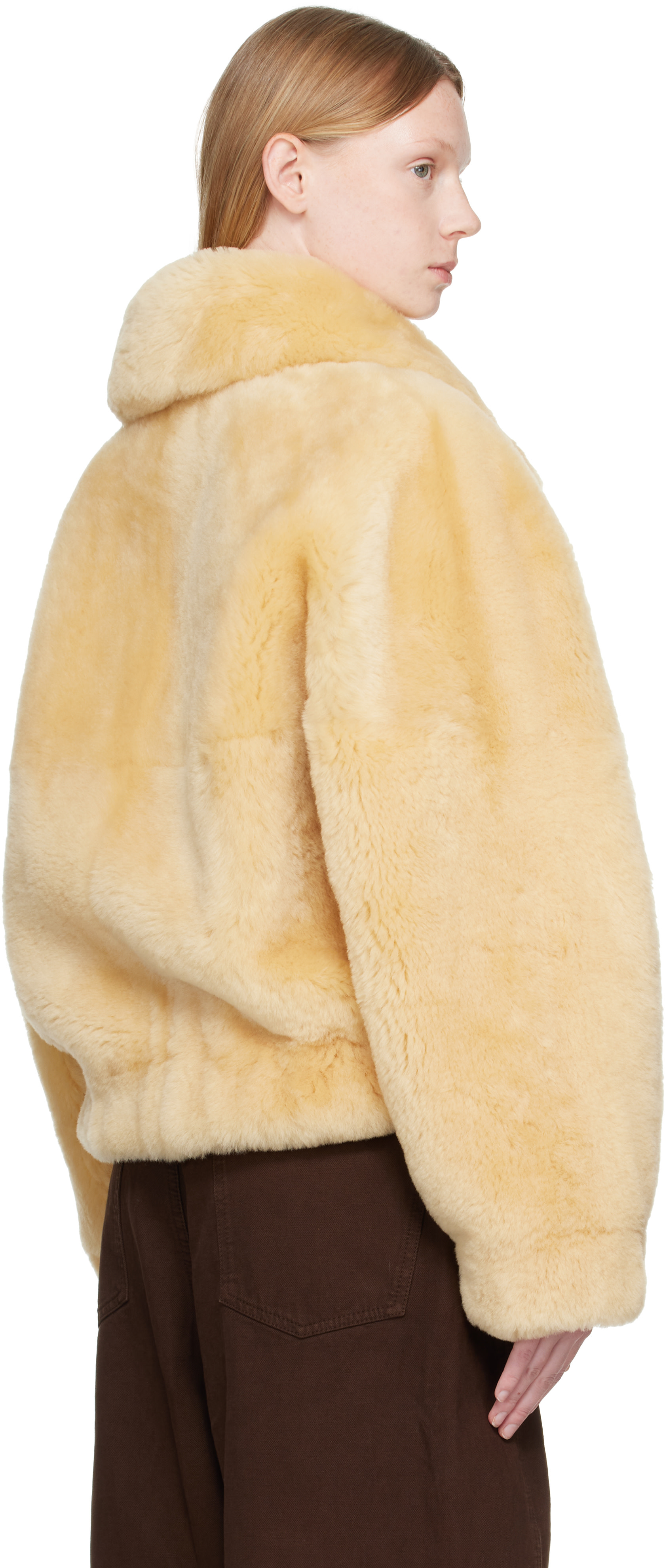 Helmut Lang - Beige Reversible Shearling Bomber Jacket