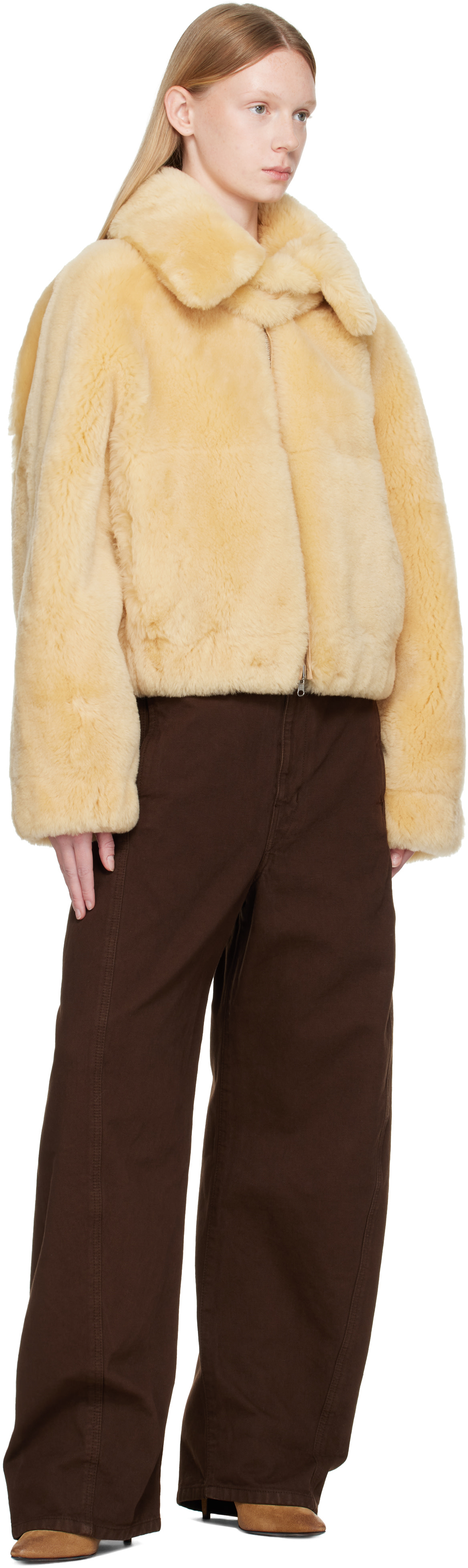 Helmut Lang - Beige Reversible Shearling Bomber Jacket