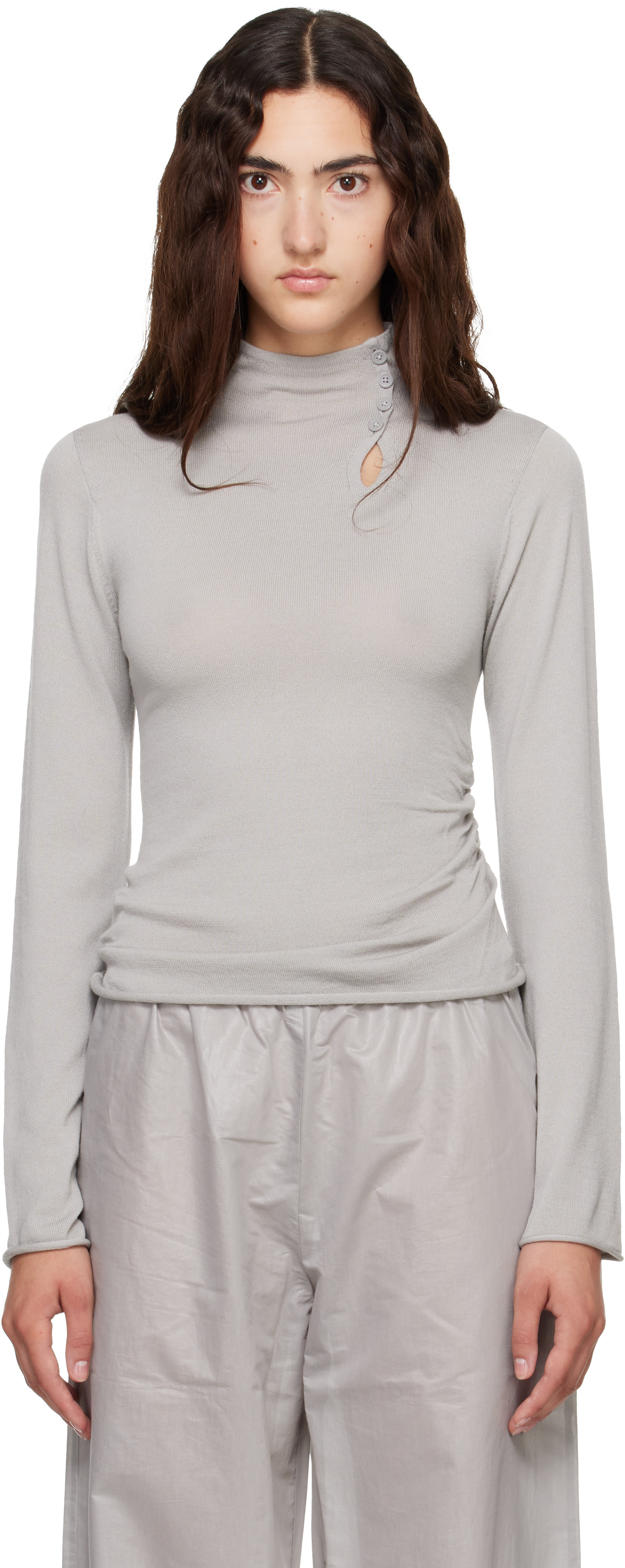 Helmut Lang - Gray Button Turtleneck