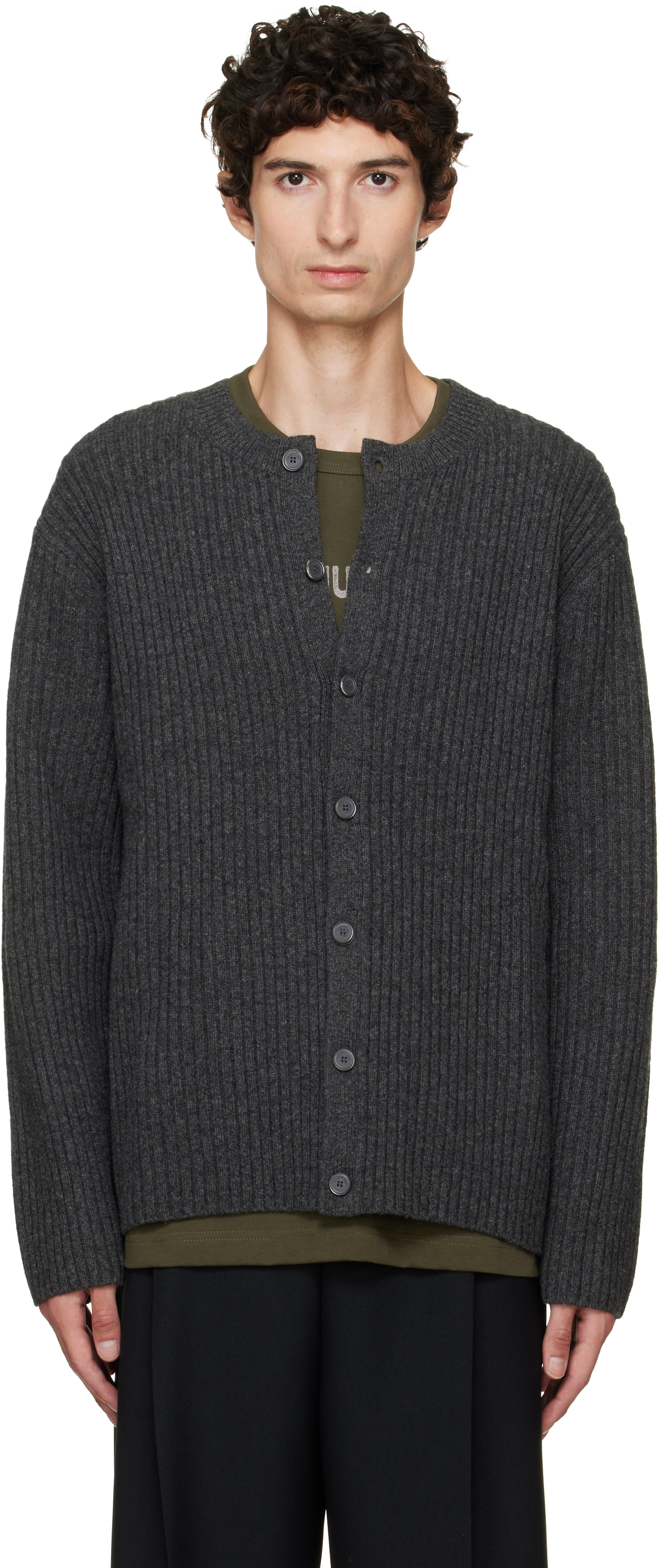 Helmut Lang - Gray Rib Crew Cardigan