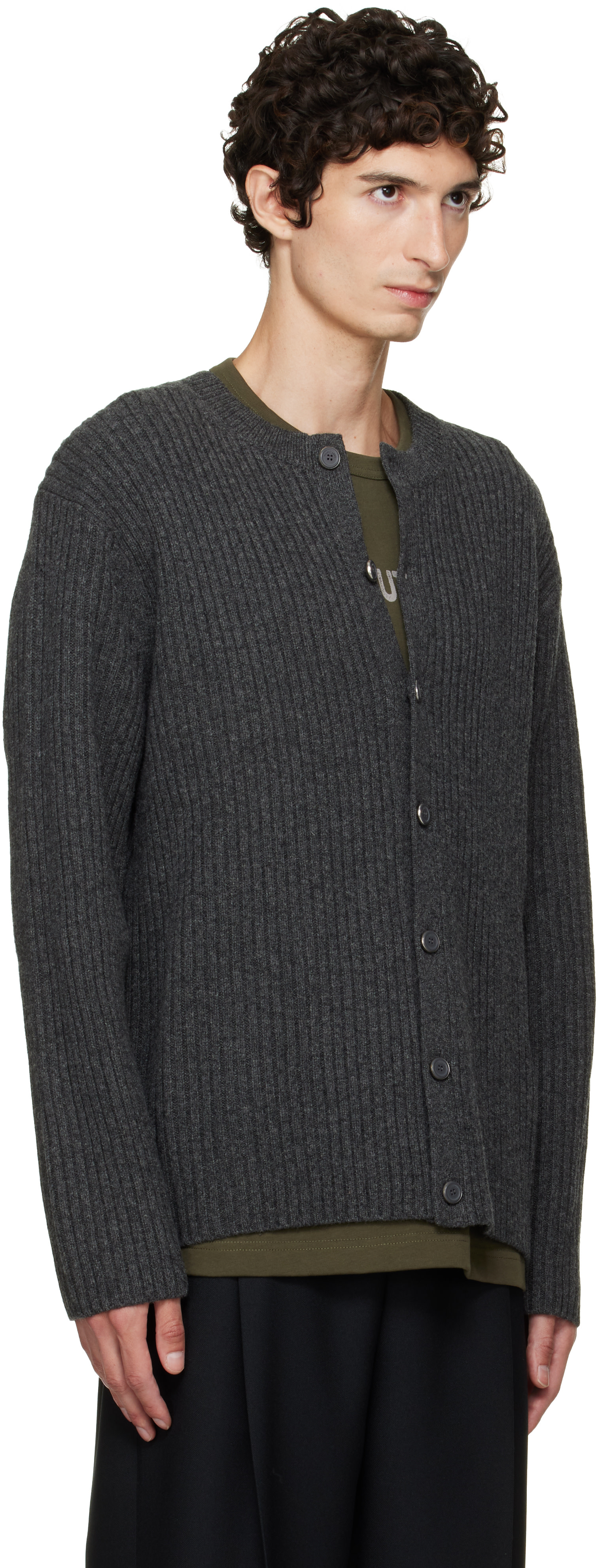 Helmut Lang - Gray Rib Crew Cardigan