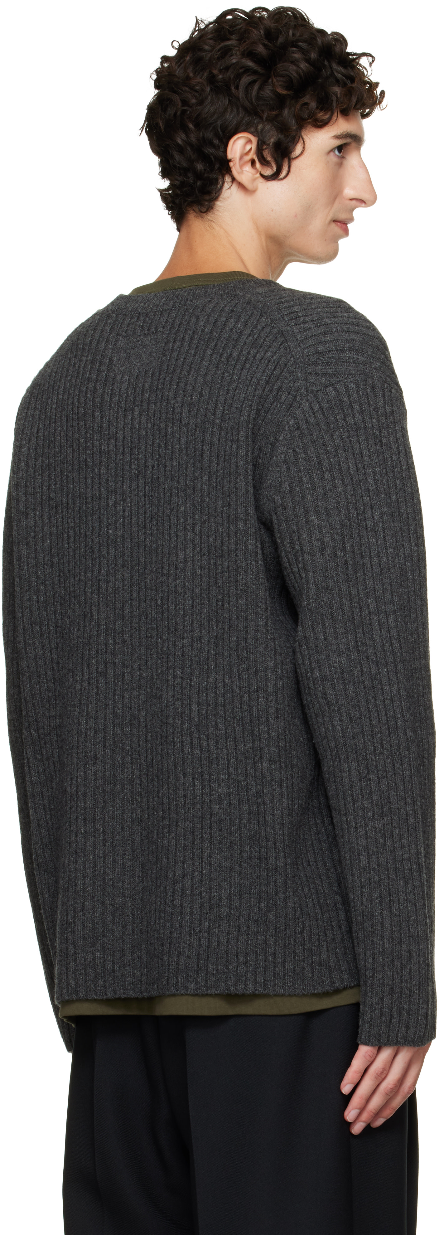 Helmut Lang - Gray Rib Crew Cardigan