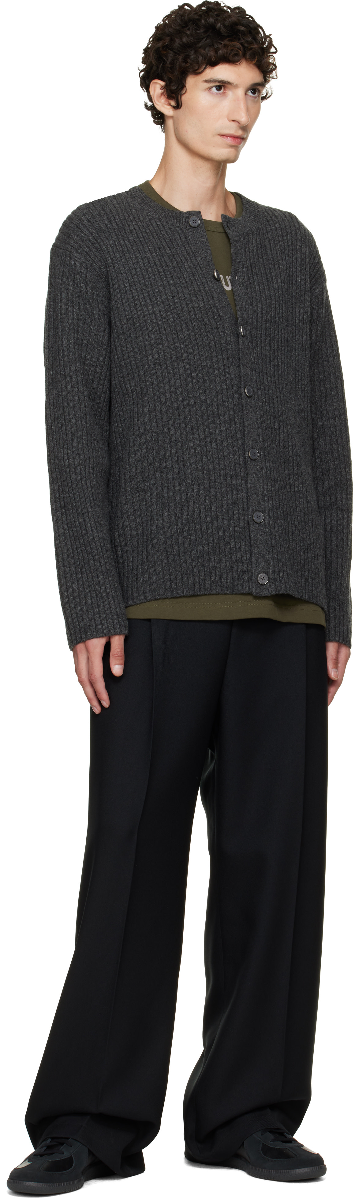 Helmut Lang - Gray Rib Crew Cardigan