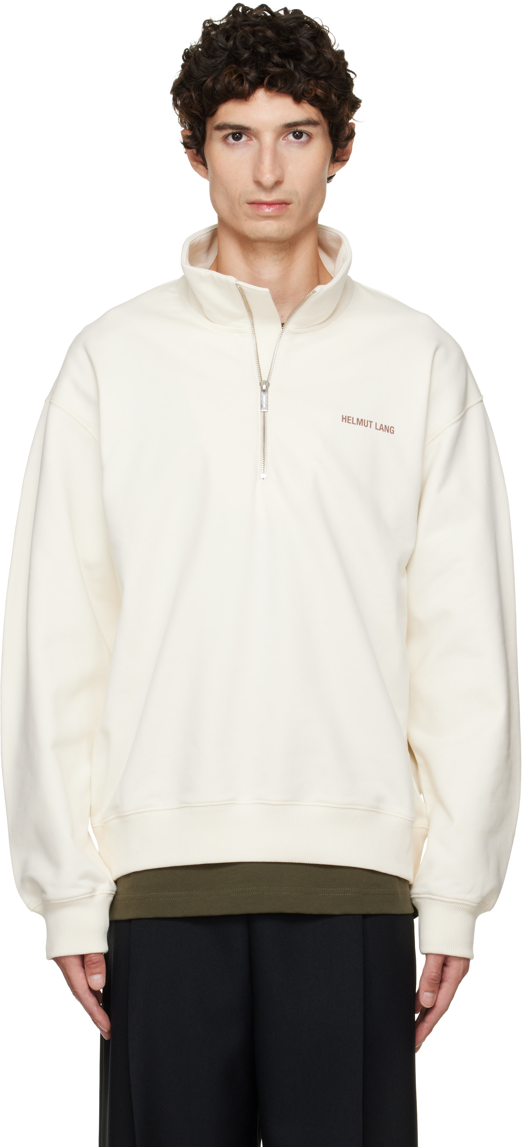 Helmut Lang - Off-White Small Logo Quarter-Zip Sweatshirt